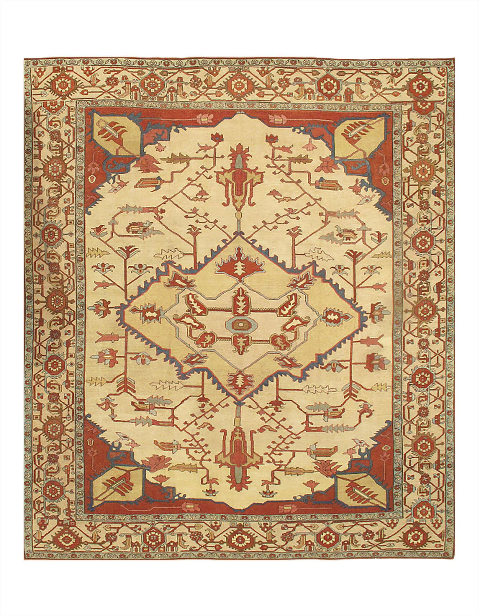 Ivory Antique Serapi 9'8" X 11'6": Ivory Antique Serapi 9'8" X 11'6" Antique Lamb's Wool Hand-Knotted 300-E06684-862 This item is part of our fine auction collection which includes many fine home accessories including antique rugs, vin