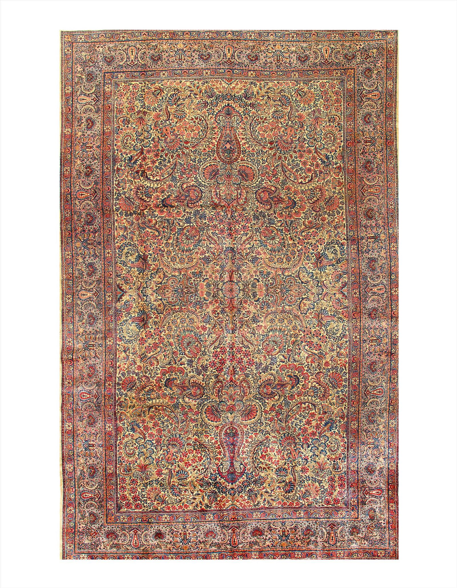 Fine Persian Antique Laver Kerman 8'8'' X 13'11'': Fine Persian Antique Laver Kerman 8'8'' X 13'11'' Antique Lamb's Wool Hand-Knotted 300-19962-862 This item is part of our fine auction collection which includes many fine home accessories including an