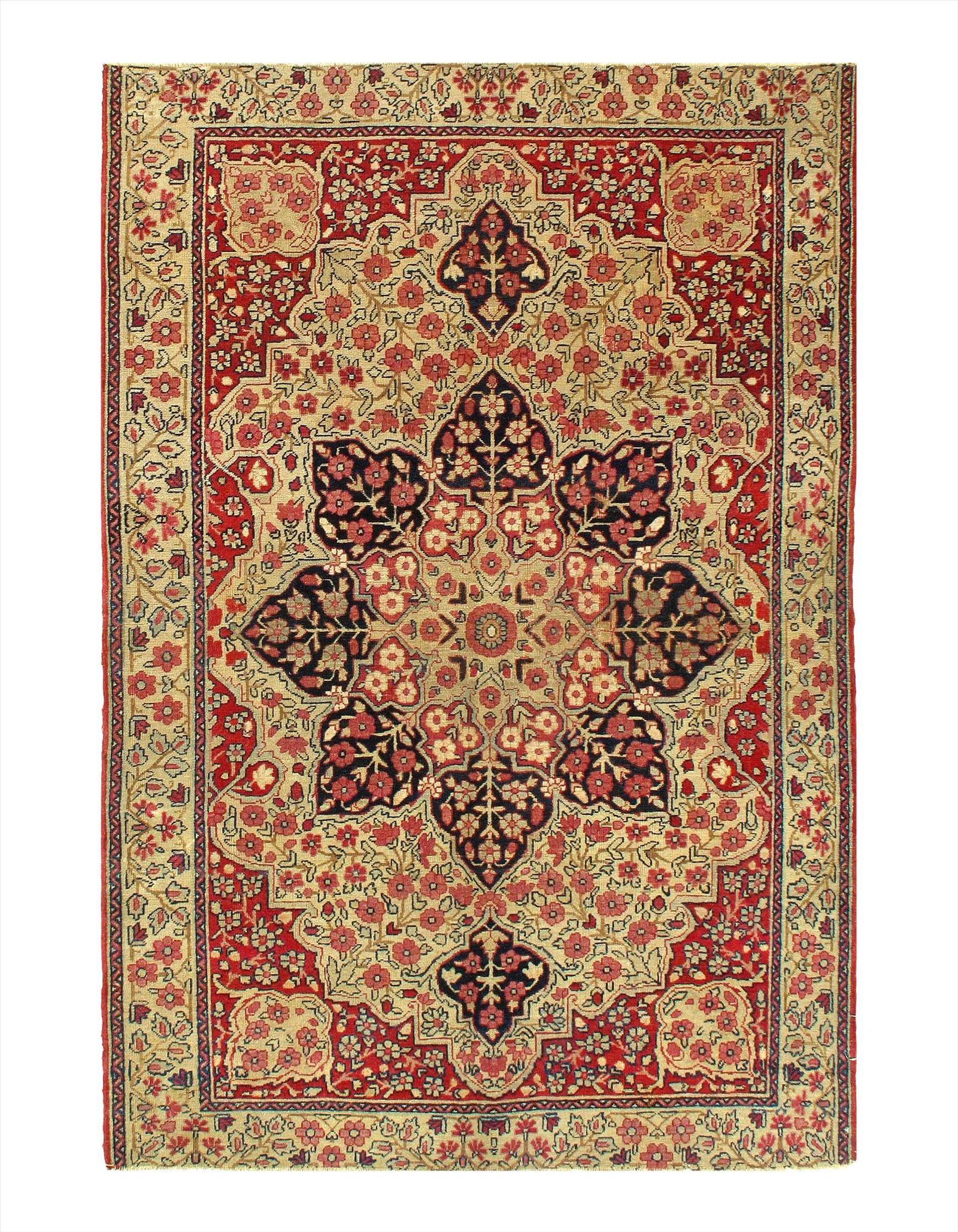 Beige Persian Antique Kermanshah 4'2'' x 6'3'': Beige Persian Antique Kermanshah 4'2'' x 6'3'' - Circle 1900 - Antique - Lamb's Wool - Hand-Knotted - 300-54970-862 - This item is part of our fine auction collection which includes many fine home acc