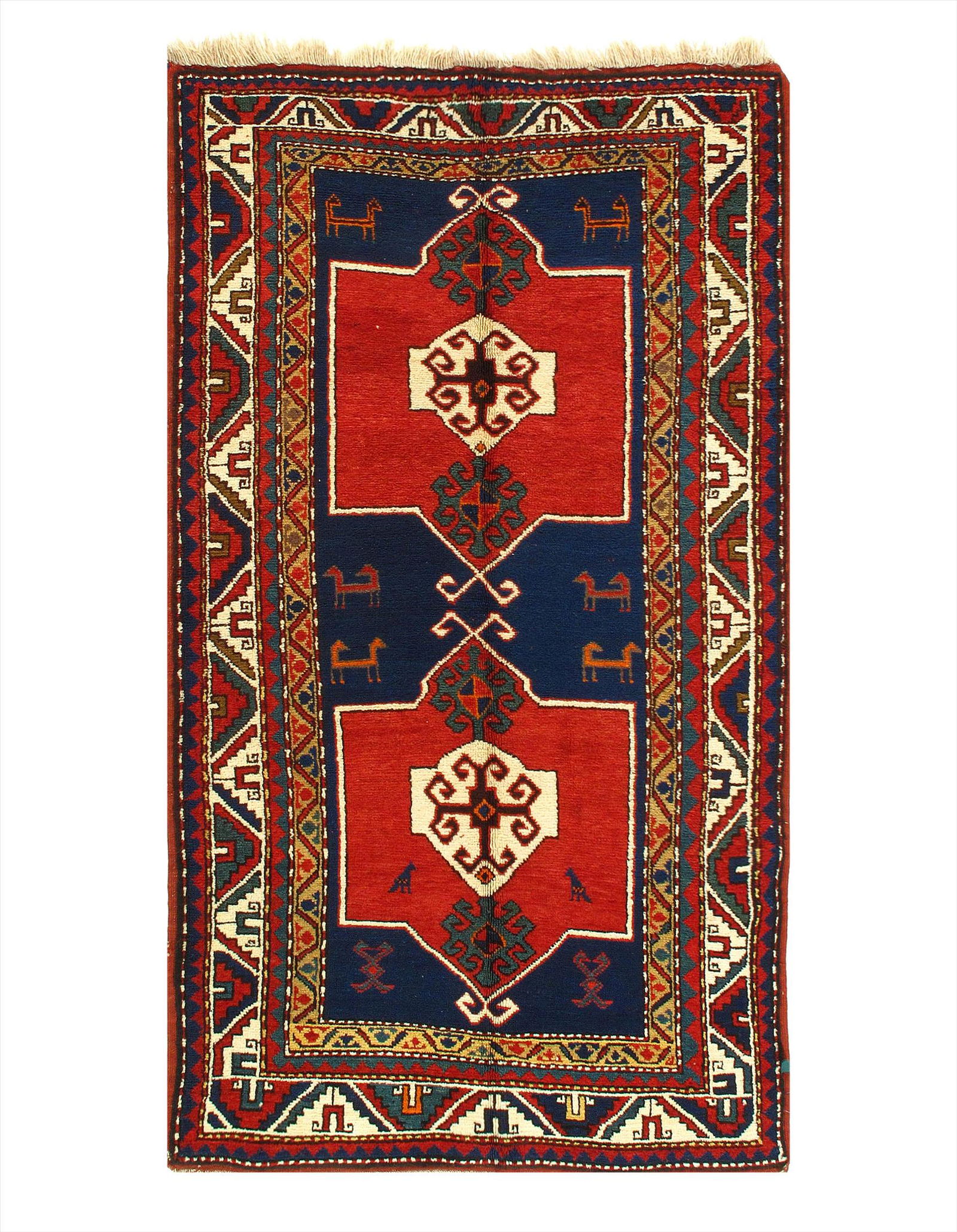 Rust Russian Antique Kazak 4'1'' x 7'5': Rust Russian Antique Kazak 4'1'' x 7'5' - Circle 1880 - Antique - Lamb's Wool - Hand-Knotted - 300-52173-862 - This item is part of our fine auction collection which includes many fine home accessorie