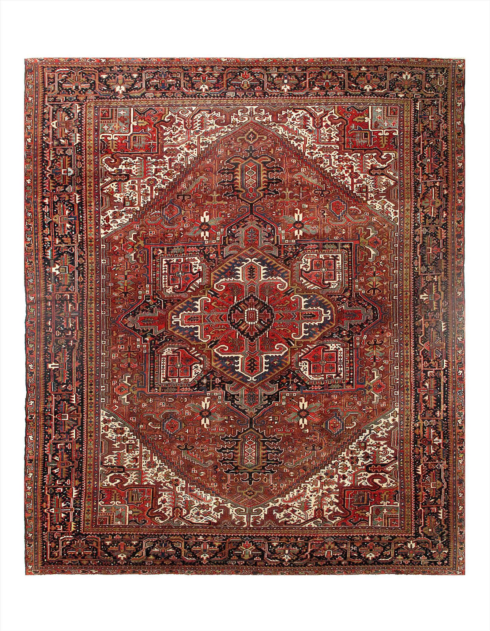 Persian Antique Heriz 11'7'' x 13'7'': Persian Hand Knotted Antique Heriz 11'7'' x 13'7''- Antique - Lamb's Wool - Hand-Knotted - 300-17534-862 - This item is part of our fine auction collection which includes many fine home accessories in