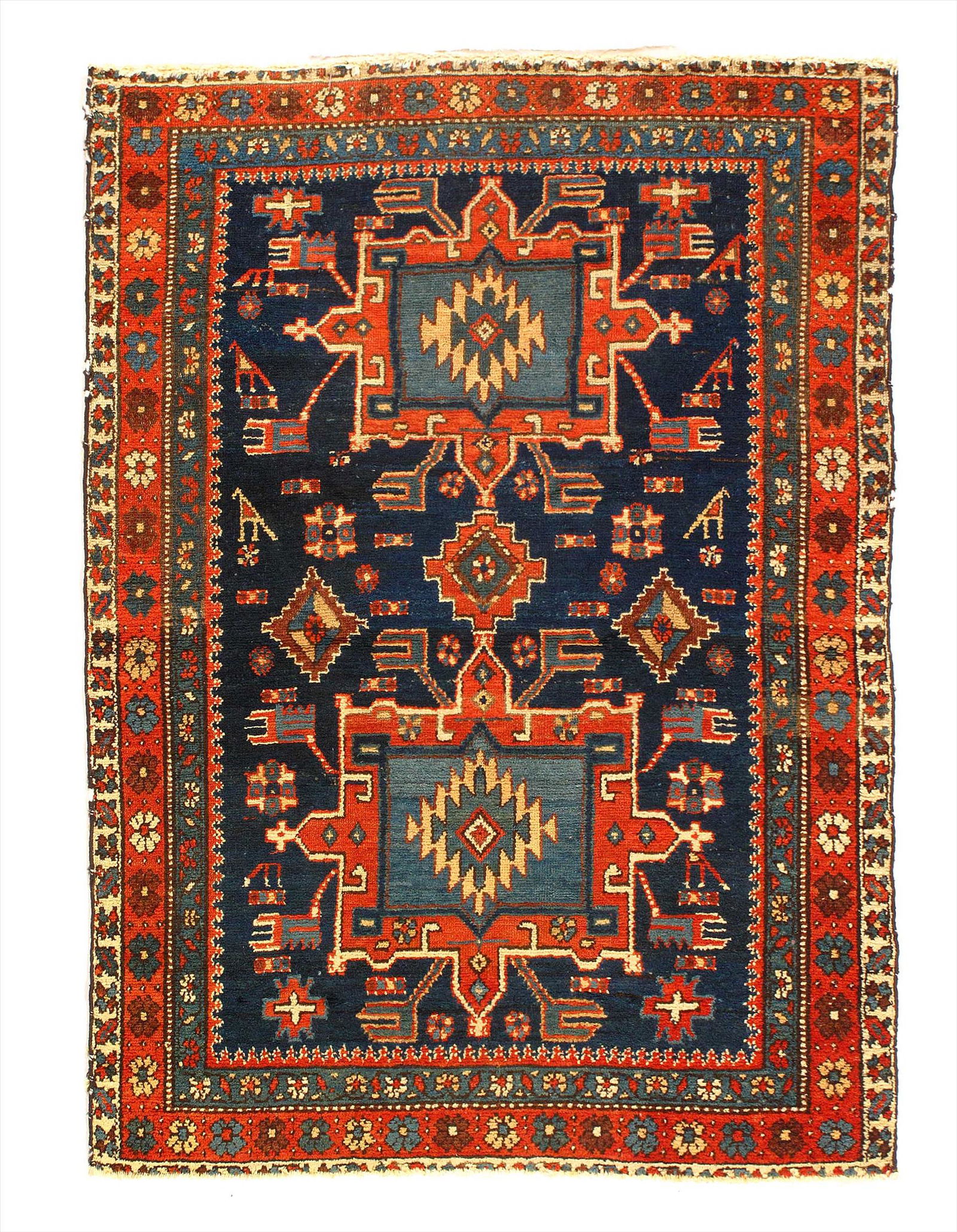 Navy Blue Persian Antique Serapi 3' X 4'4'': Navy Blue Persian Antique Serapi 3' X 4'4'' - Circa 1900, Antique, Hand-Knotted, Lamb's Wool, 300-E11592-862, This item is part of our fine auction collection which includes many fine home accessories