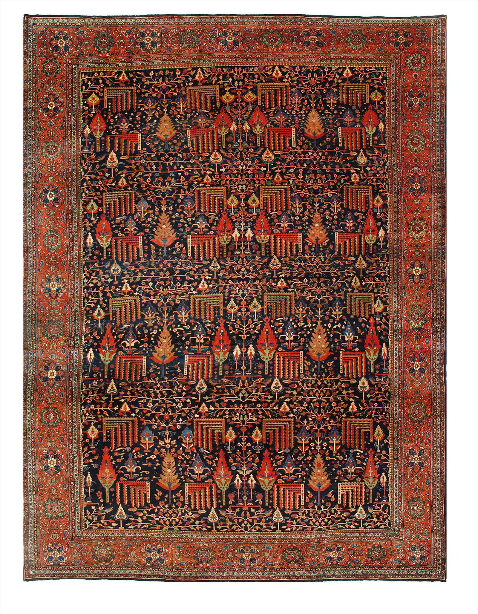 Antique Persian Sarouk Farahan, 12' X 16'4": Navy Blue Persian Antique Farahan 12' X 16'4'' - Circa 1880, Antique, Hand-Knotted, Lamb's Wool, 300-E10509-862, This item is part of our fine auction collection which includes many fine home accessor