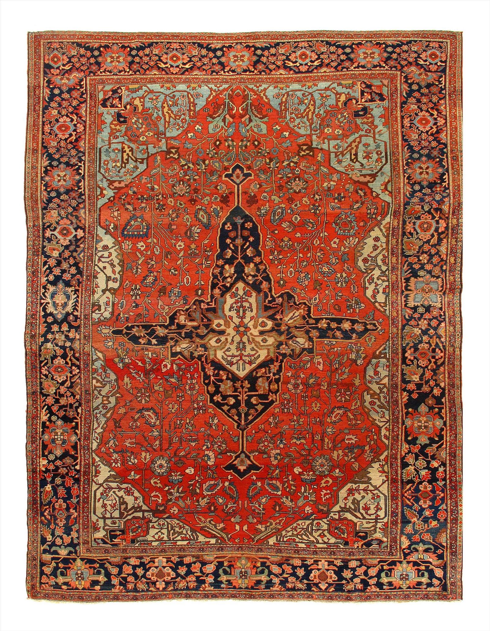 Antique Persian Sarouk Farahan, 8'6'' X 11'6'': Rust Persian antique Farahan 8'.6'' x 11'.6'' - Circa 1880, Antique, Hand-Knotted, Lamb's Wool, 300-E07858-862, This item is part of our fine auction collection which includes many fine home accessori