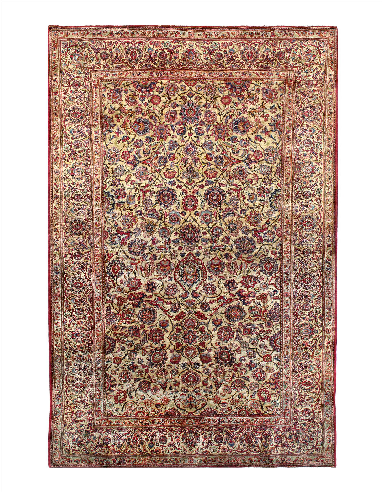 Beige Persian Antique kashan all silk 4'4'' x 6'9": Beige Persian Antique kashan all silk 4'4'' x 6'9" - circa 1880, Antique, Hand-Knotted, Pure Silk, 300-E08248-862, This item is part of our fine auction collection which includes many fine home access