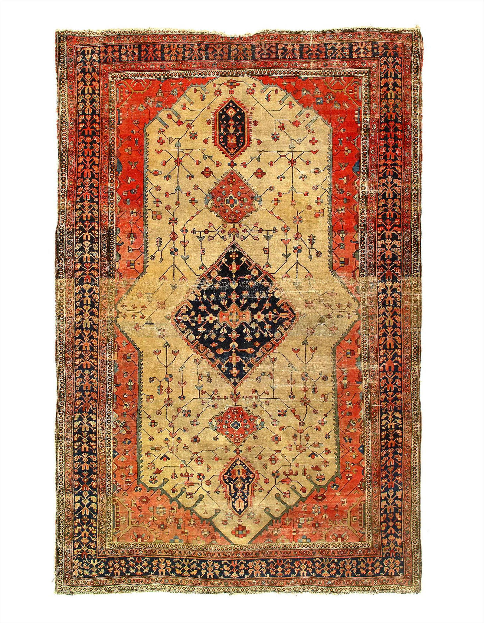 Fine Persian Antique Farahan 6'9'' X 10': Ivory Fine Hand Knotted Persian Antique Farahan 6'9'' X 10' - Circa 1900, Antique, Hand-Knotted, Lamb's Wool, 300-E11500-862, This item is part of our fine auction collection which includes many fine