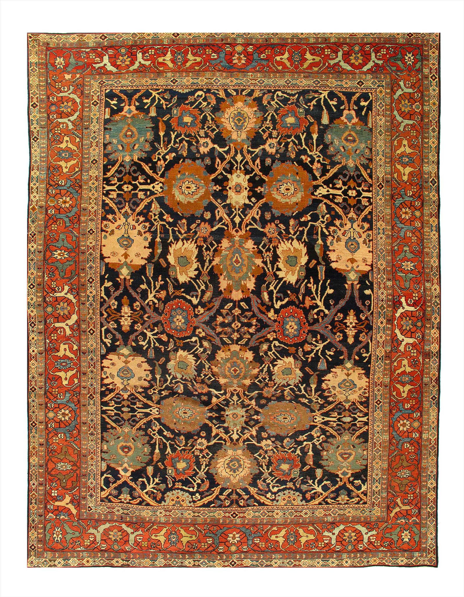 Navy Persian Antique Sultanabad 10' X 13'8'': Navy Persian Antique Sultanabad 10' X 13'8'' - Circa 1880, Antique, Hand-Knotted, Lamb's Wool, 300-E07701-862, This item is part of our fine auction collection which includes many fine home accessorie