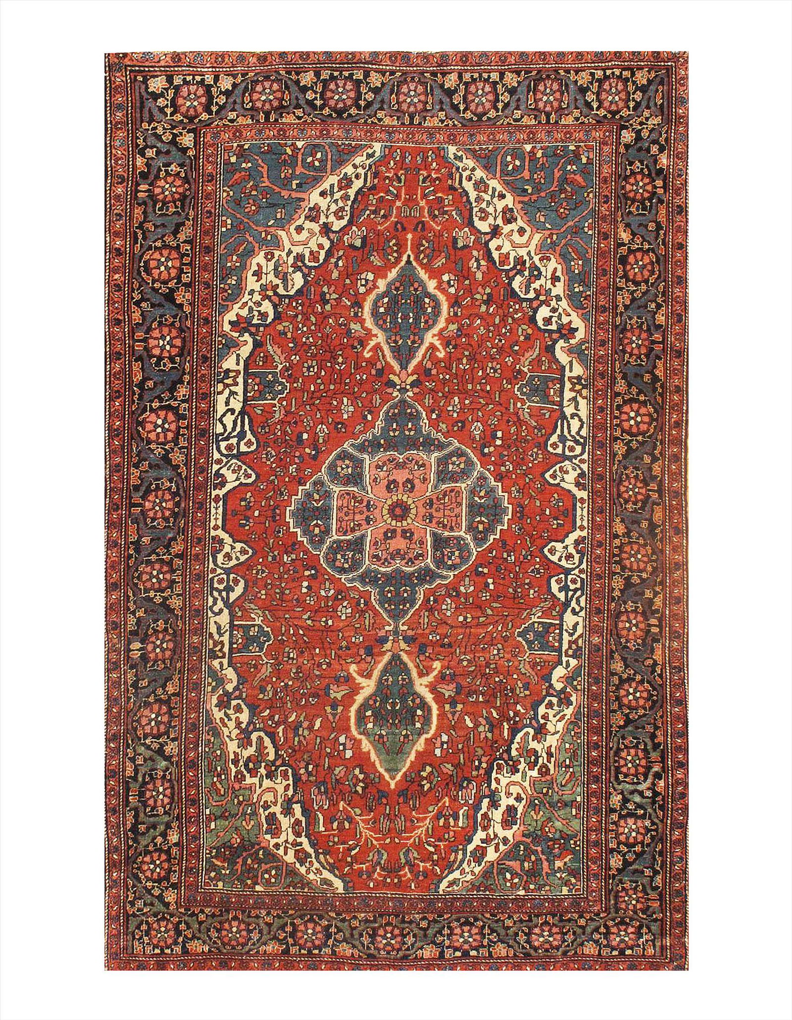 Persian Antique Farahan 4'2'' x 6'3'': Rust Antique Persain Farahan 4'2" X 6'3" - circa 1880, Antique, Hand-Knotted, Lamb's Wool, 300-E07604-862, This item is part of our fine auction collection which includes many fine home accessories in