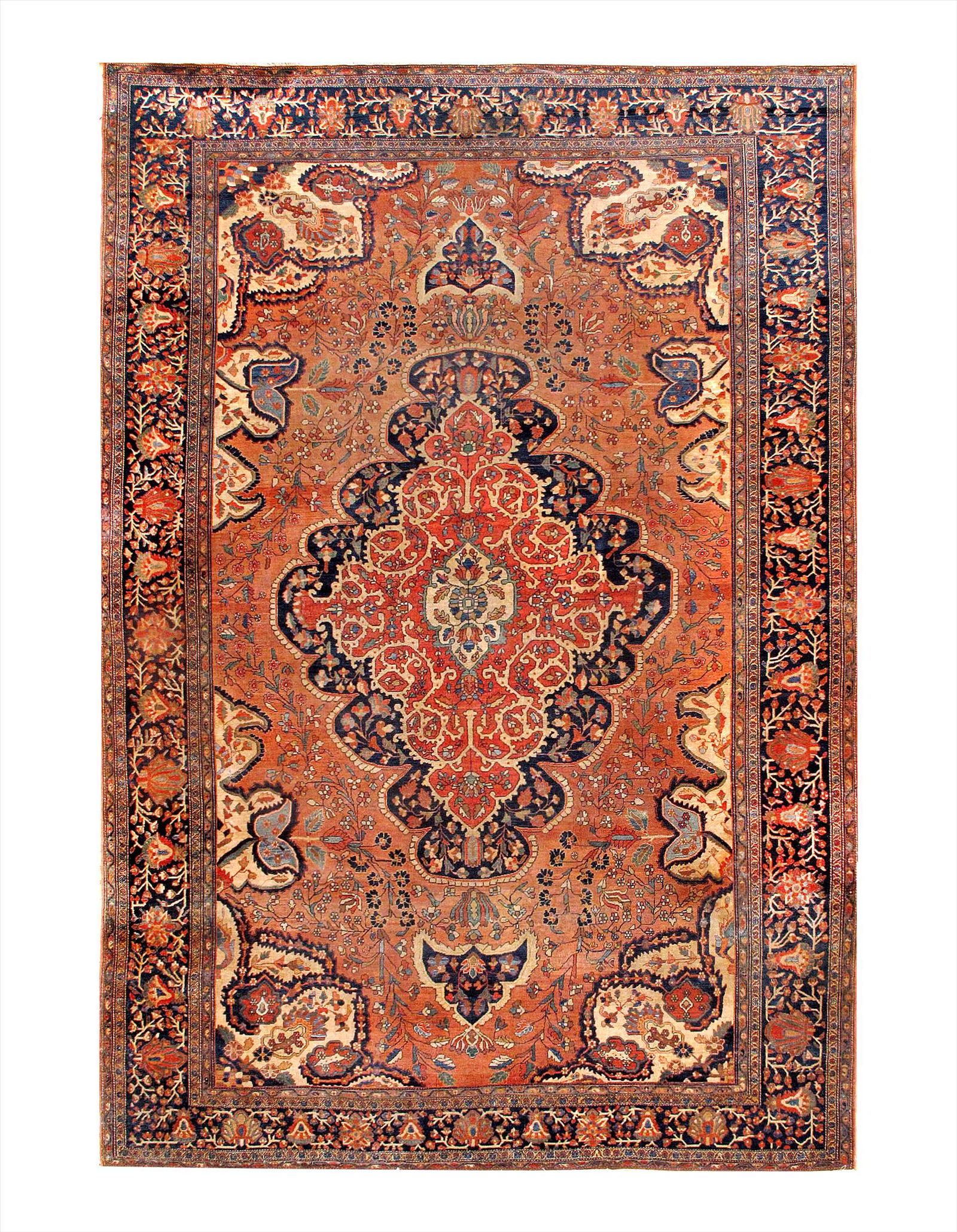 Persian Antique Farahan 8'9'' X 13'3'': Rust Persian Antique Farahan 8'9" X 13'3" - Circa 1880, Antique, Hand-Knotted, Wool on Cotton, 300-E05370-862, This item is part of our fine auction collection which includes many fine home accessorie