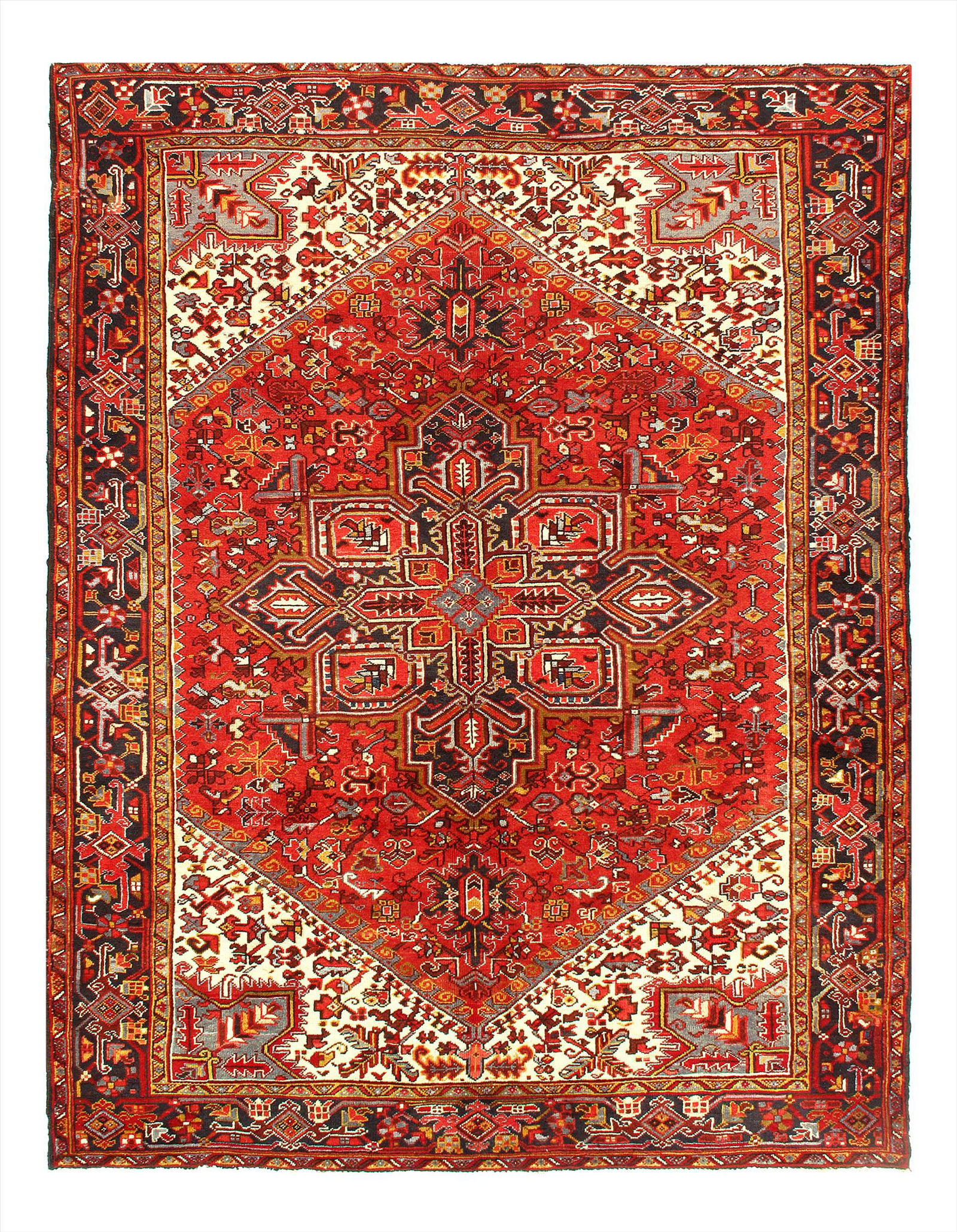 Persian Antique Heriz 7' x 9': Rust Antique Persian Heriz Serapi Rug 7' X 9' - Circa 1960, Antique, Hand-Knotted, Lamb's Wool, 300-E11076-862, This item is part of our fine auction collection which includes many fine home accessori
