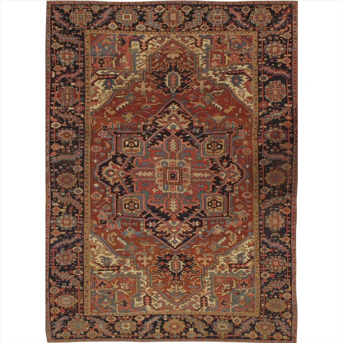 Persian Antique Heriz 8' 8'' X 11'10'': Antique Persian Heriz Rug - 8'8" x 11'10" - circa 1920, Antique, Hand-Knotted, Lamb's Wool, 300-E05728-862, This item is part of our fine auction collection which includes many fine home accessories i
