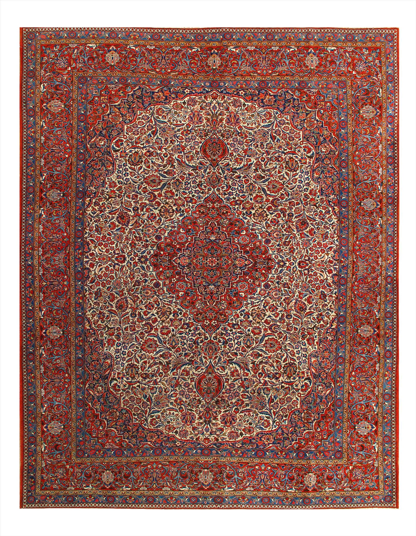 Persian Antique Kashan 8'11'' X 11'7'': Ivory Antique Persian Kashan 8'11" X 11'7" - Circa 1900, Antique, Hand-Knotted, Lamb's Wool, 300-10533-862, This item is part of our fine auction collection which includes many fine home accessories i