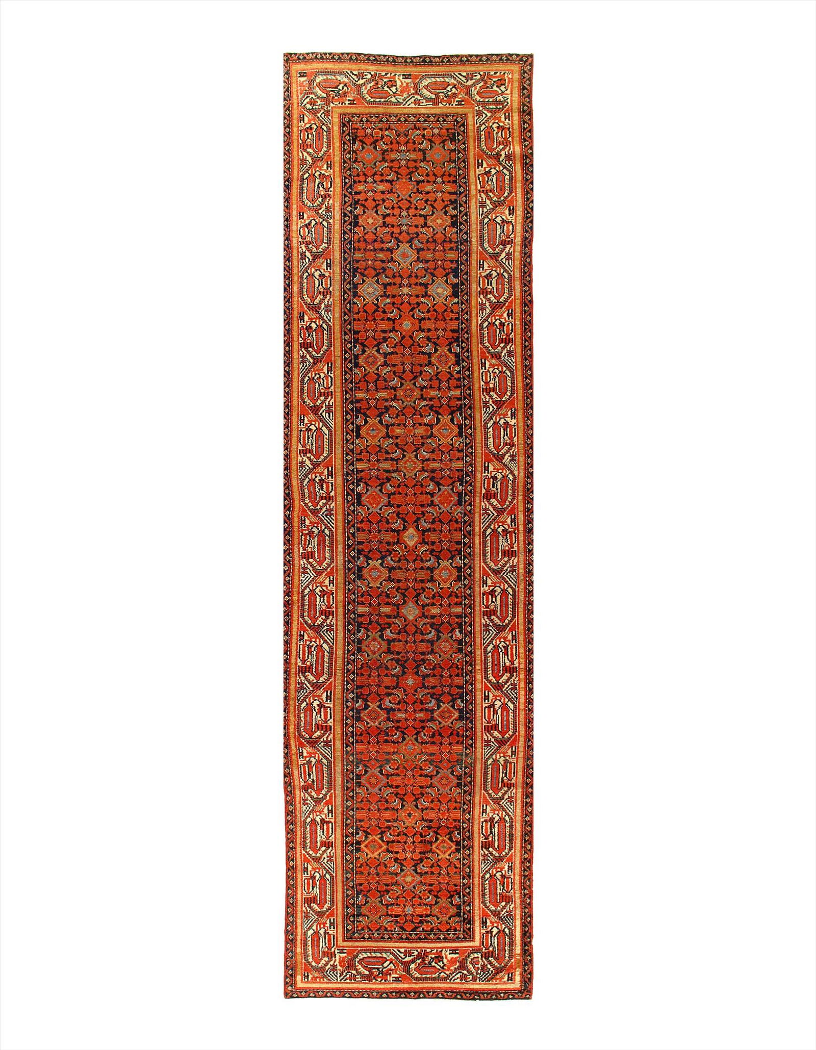 Persian Antique Malayer Runner 3'3'' X 13'2'': Rust Antique Malayer runner 3'.3'' X 13'.2'' - circa 1900, Runner, Hand-Knotted, Lamb's Wool, 300-E07410-862, This item is part of our fine auction collection which includes many fine home accessories