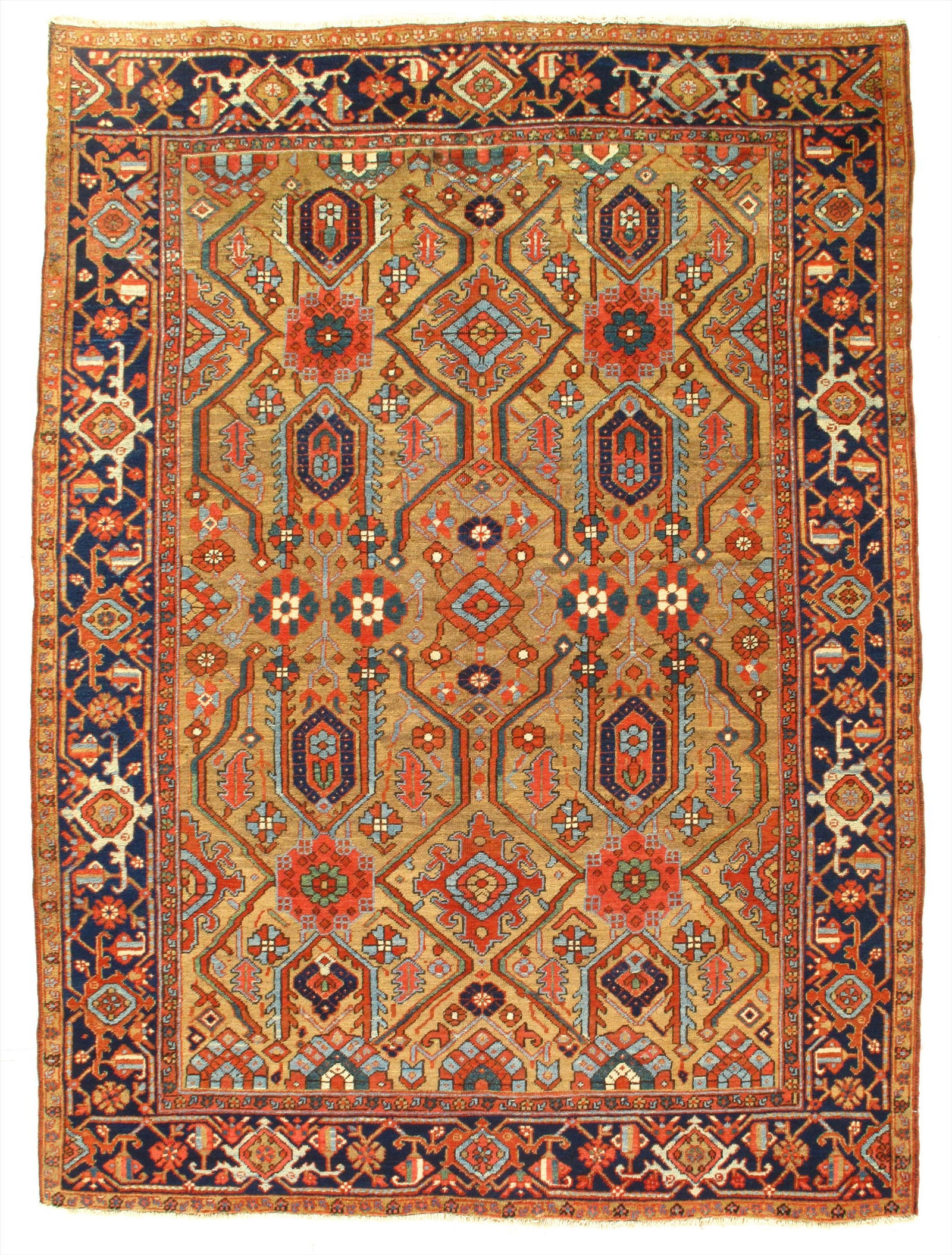 Persian Antique Serapi 7' X 9'9": Gold Persian Antique Serapi 7' X 9'9'' - Circa 1920s, Antique, Hand-Knotted, Lamb's Wool, 300-E04415-862, This item is part of our fine auction collection which includes many fine home accessories inc