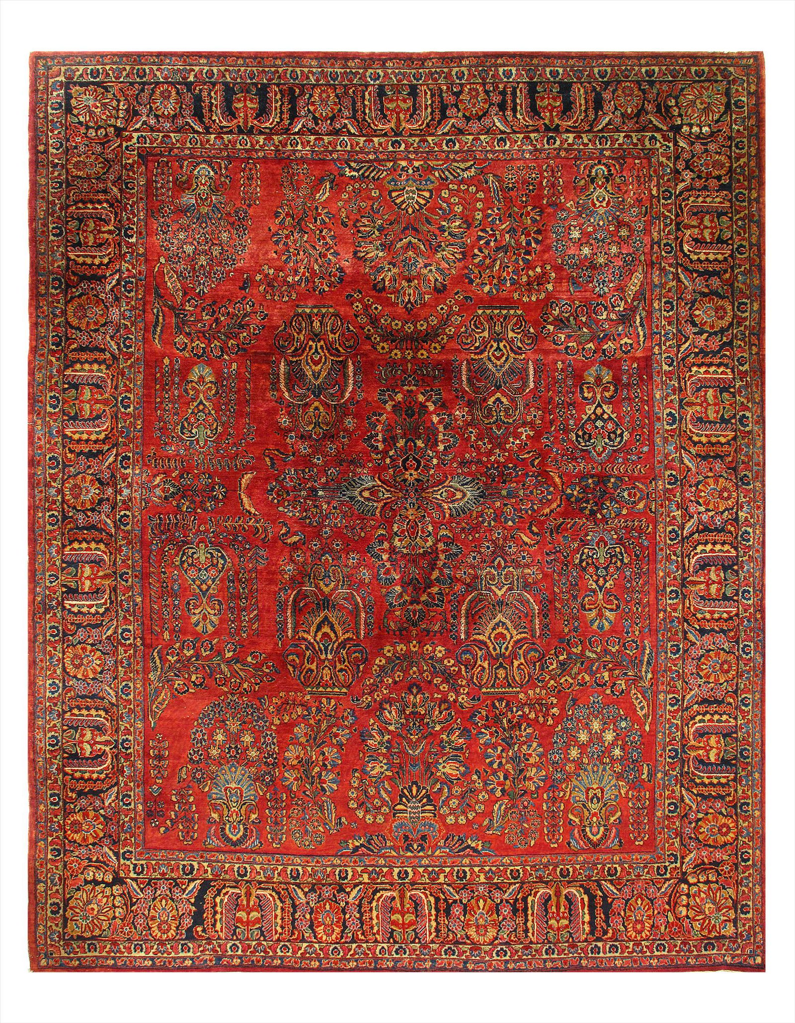 Red Persian Antique Sarouk 9'1'' X 11'6'': Red Persian Antique Sarouk 9'1'' X 11'6'' - Circa 1900, Antique, Hand-Knotted, Lamb's Wool, 300-E10389-862, This item is part of our fine auction collection which includes many fine home accessories i