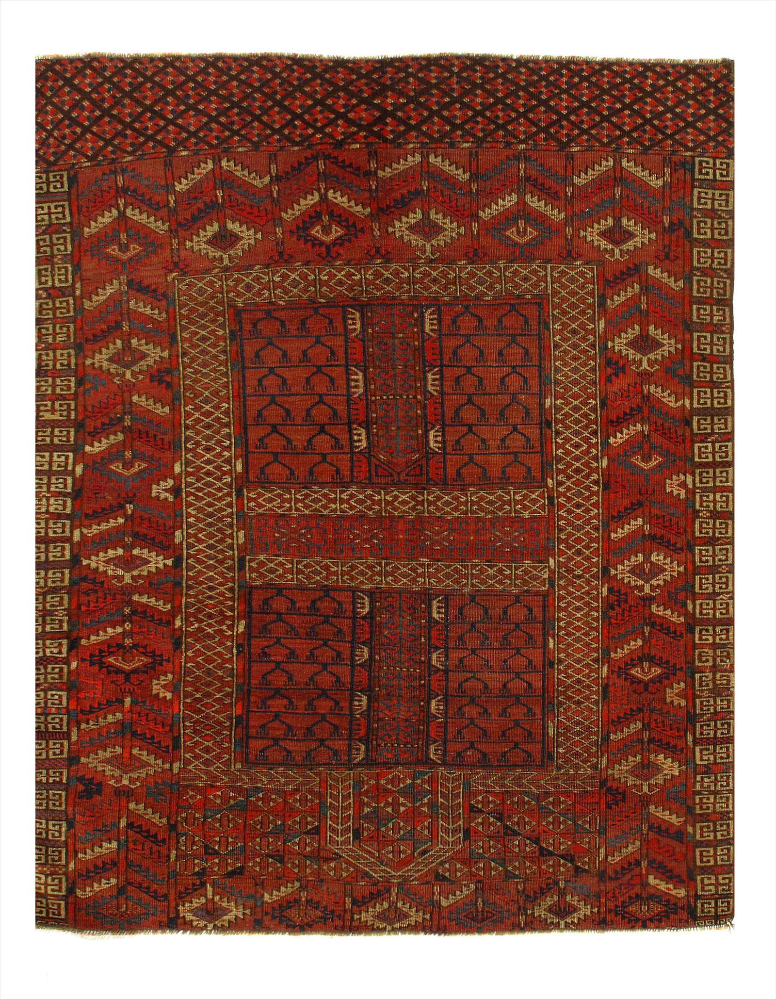 Rust Russian Antique Tekheh 3'11'' X 4'11'': Rust Russian Antique Tekheh 3'11'' X 4'11'' - Circa 1880, Antique, Hand-Knotted, Lamb's Wool, 300-E08592-862, This item is part of our fine auction collection which includes many fine home accessories