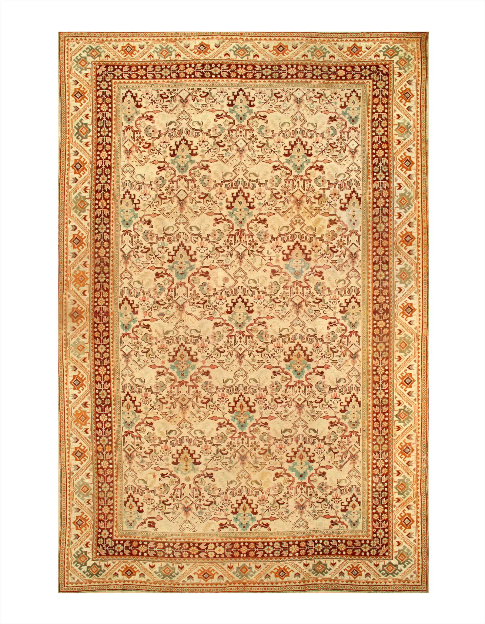 Ivory Turkish Antique Oushak 11'3'' X 17'2'': Ivory Turkish Antique Oushak 11'3'' X 17'2'' - Circa 1920, Antique, Hand-Knotted, Lamb's Wool, 300-E04506-862, This item is part of our fine auction collection which includes many fine home accessorie