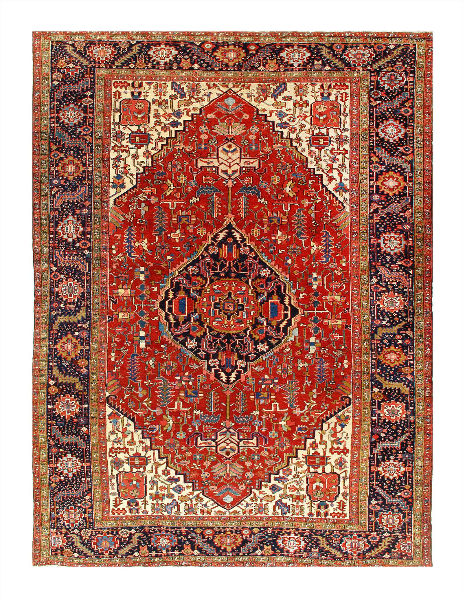 Rust Persian Antique Heriz 9'4'' x 12'.11'': Rust Persian Antique Heriz 9'4'' x 12'.11'' - circa 1900, Antique, Hand-Knotted, Lamb's Wool, 300-E08691-862, This item is part of our fine auction collection which includes many fine home accessories