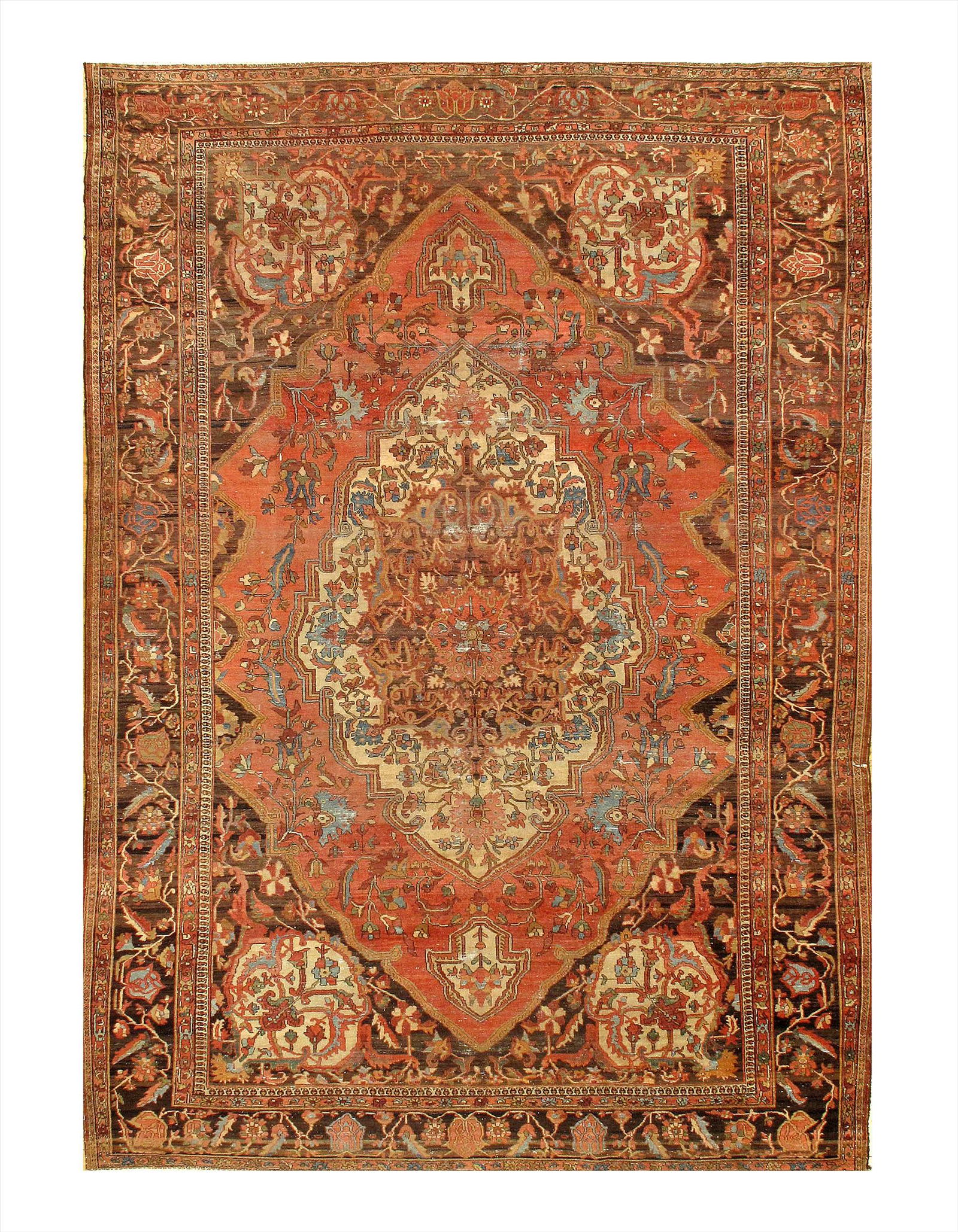 Rust Persian Antique Farahan 8'.6'' X 12'.3'': Rust Persian Antique Farahan 8'.6'' X 12'.3'' - Circa 1880, Antique, Hand-Knotted, Lamb's Wool, 300-E07613-862, This item is part of our fine auction collection which includes many fine home accessori