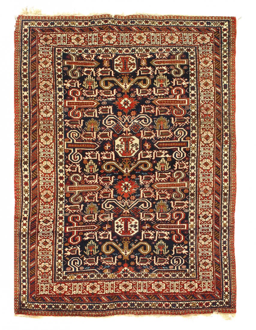 Navy Blue Russian Antique Kazak 4'8'' X 6'4'': Navy Blue Russian Antique Kazak 4'8'' X 6'4''- Circle 1930, Antique, Hand-Knotted, Lamb's Wool, 300-E11660-862. This item is part of our fine auction collection which includes many fine home accessori