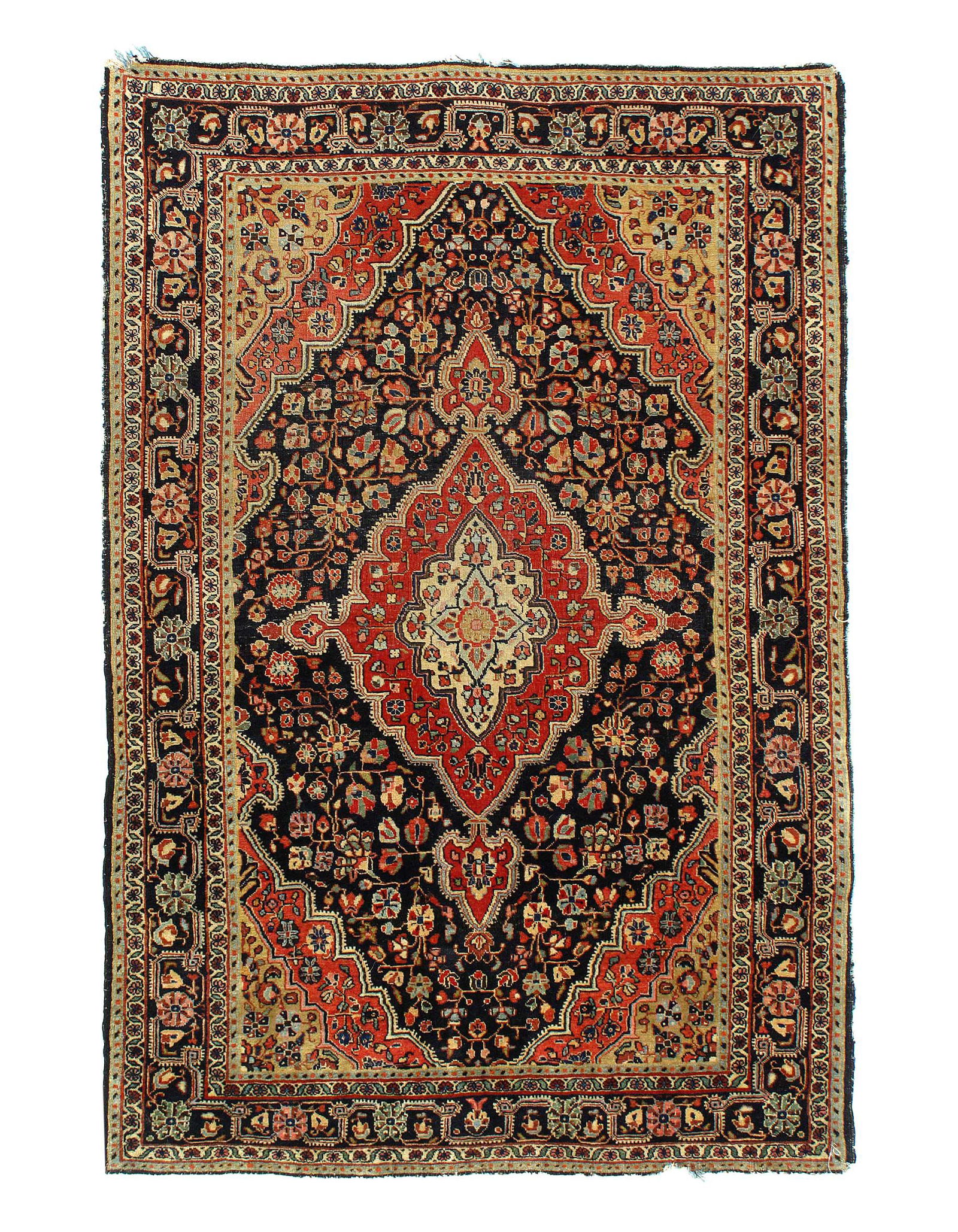 Navy Persian Antique Farahan 3'6'' X 5'3'': Navy Persian Antique Farahan 3'6'' X 5'3'' - Circa 1880, Antique, Hand-Knotted, Lamb's Wool, 300-D11673-862. This item is part of our fine auction collection which includes many fine home accessories