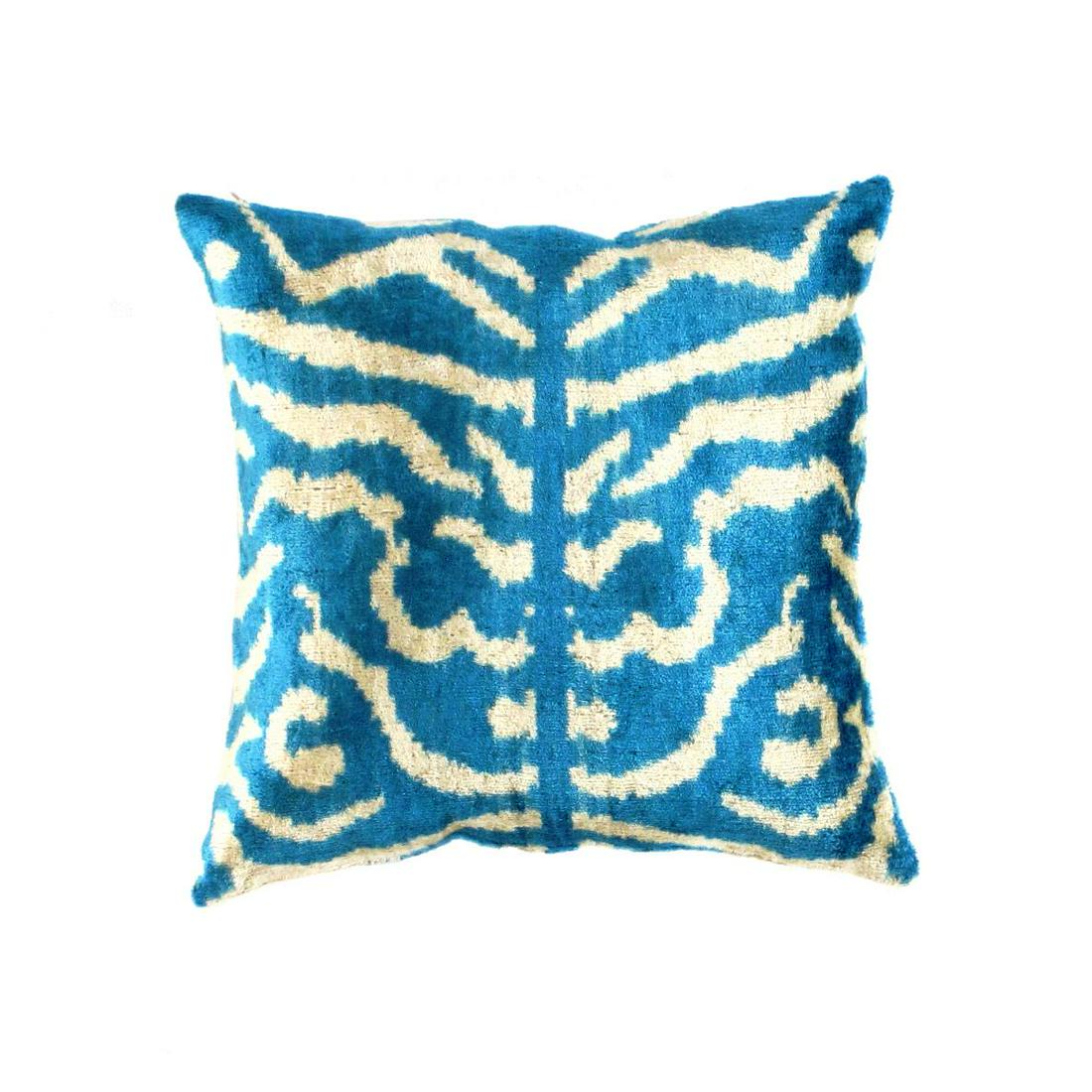 TI1 Turkish Blue Silk Ikat pillow: TI1 Turkish Blue Silk Ikat pillow - New, Oasis Pillows, Hand-Woven, Pure Silk, 300-TI 1-862. This item is part of our fine auction collection which includes many fine home accessories including antiqu