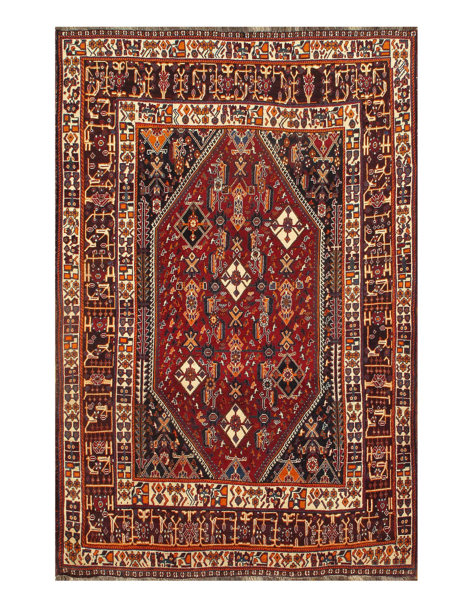 Rust Persian Antique Qashaie 5'7'' X 8': Rust Persian Antique Qashaie 5'7'' X 8' - circa 1960, Antique, Hand-Knotted, Lamb's Wool, 300-16409-862. This item is part of our fine auction collection which includes many fine home accessories incl