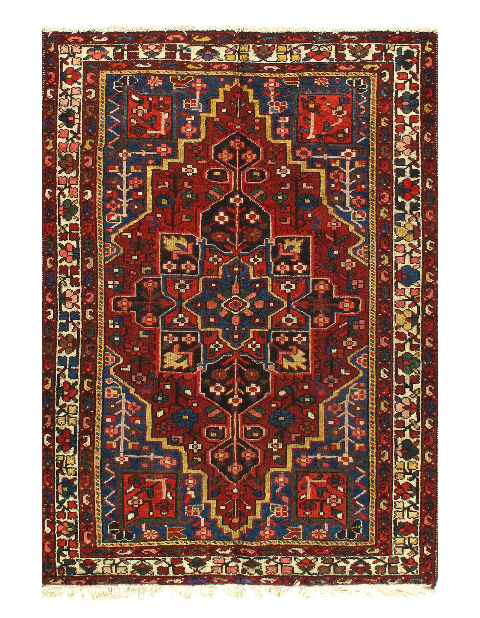 Red Persian Antique Bakhtiari 4'7'' X 6'6'': Red Persian Antique Bakhtiari 4'7'' X 6'6'' - Circle 1940, Antique, Hand-Knotted, Lamb's Wool, 300-17374-862. This item is part of our fine auction collection which includes many fine home accessories