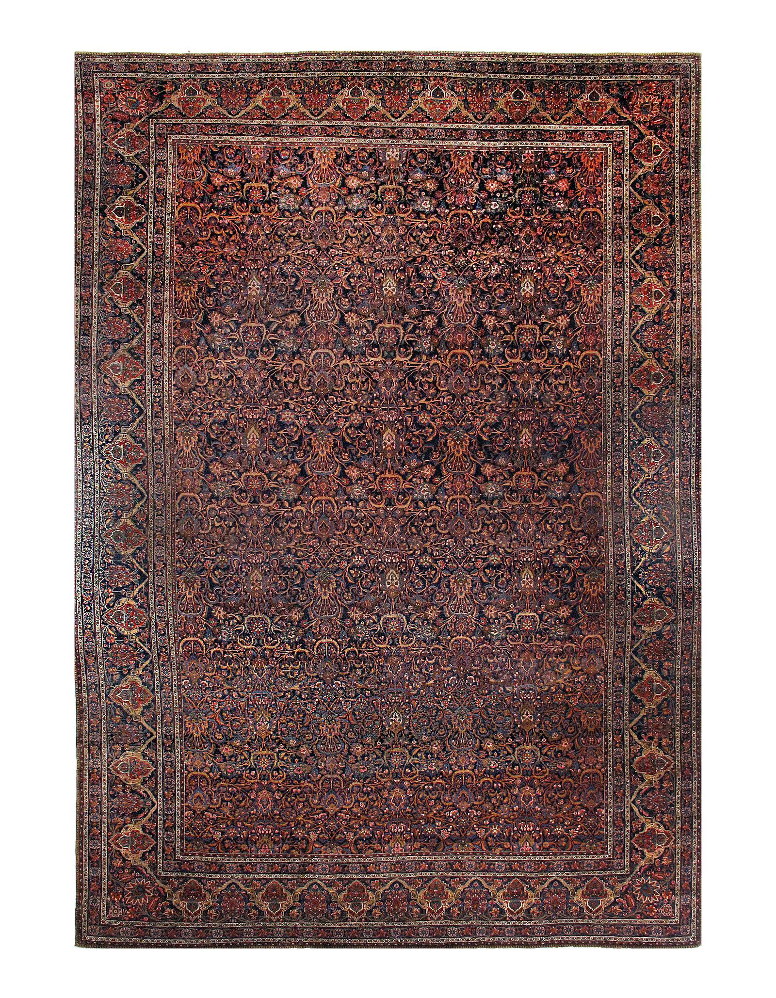 Persian Antique mohtasham Kashan 12' X 18'3'': Red Persian Antique Kashan 12' X 18'3'' - Mid 20th Century, Antique, Hand-Knotted, Lamb's Wool, 300-24786-862. This item is part of our fine auction collection which includes many fine home accessorie