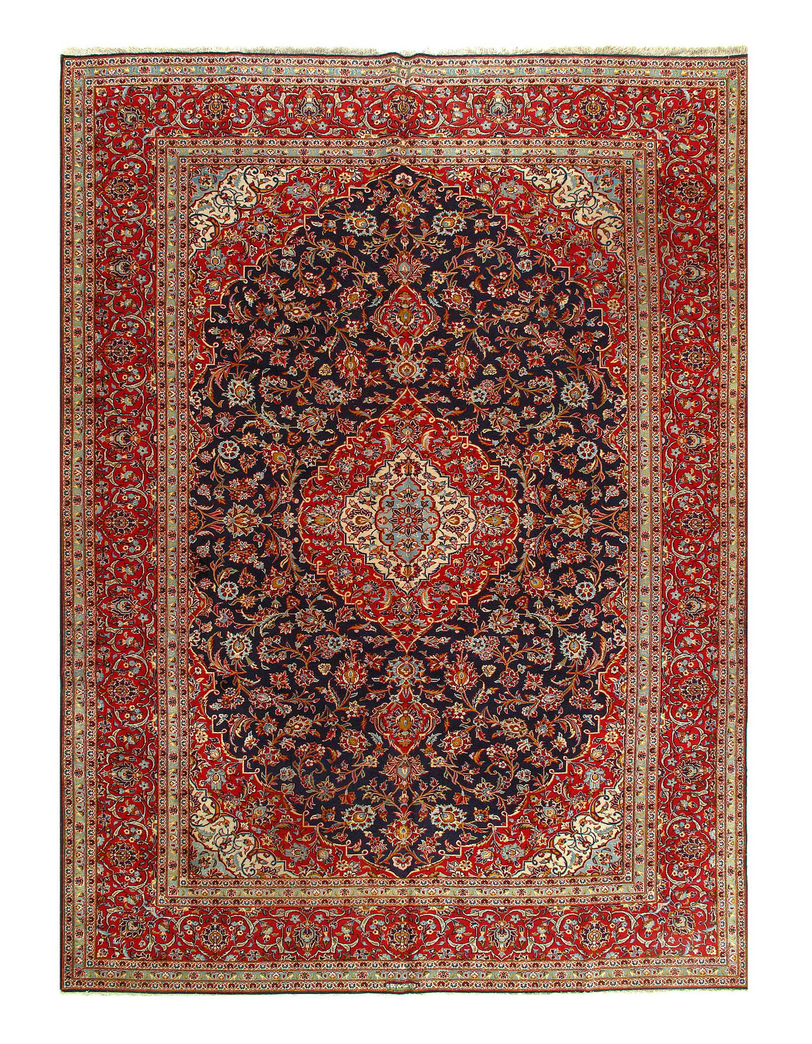 Navy Persian Antique Kashan 9'9'' X 13'7'': Navy Persian Antique Kashan 9'9'' X 13'7'' - late 19th century, Antique, Hand-Knotted, Lamb's Wool, 300-D03725-862. This item is part of our fine auction collection which includes many fine home acces