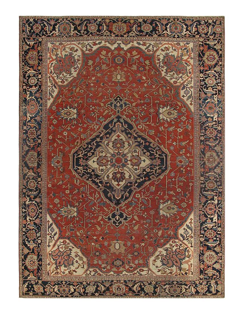 Rust Persian Antique Serapi 11'3'' X 14' 10'': Rust Persian Antique Serapi 11'3'' X 14' 10'' - Circa 1880, Antique, Hand-Knotted, Lamb's Wool, 300-D07027-862. This item is part of our fine auction collection which includes many fine home accessori