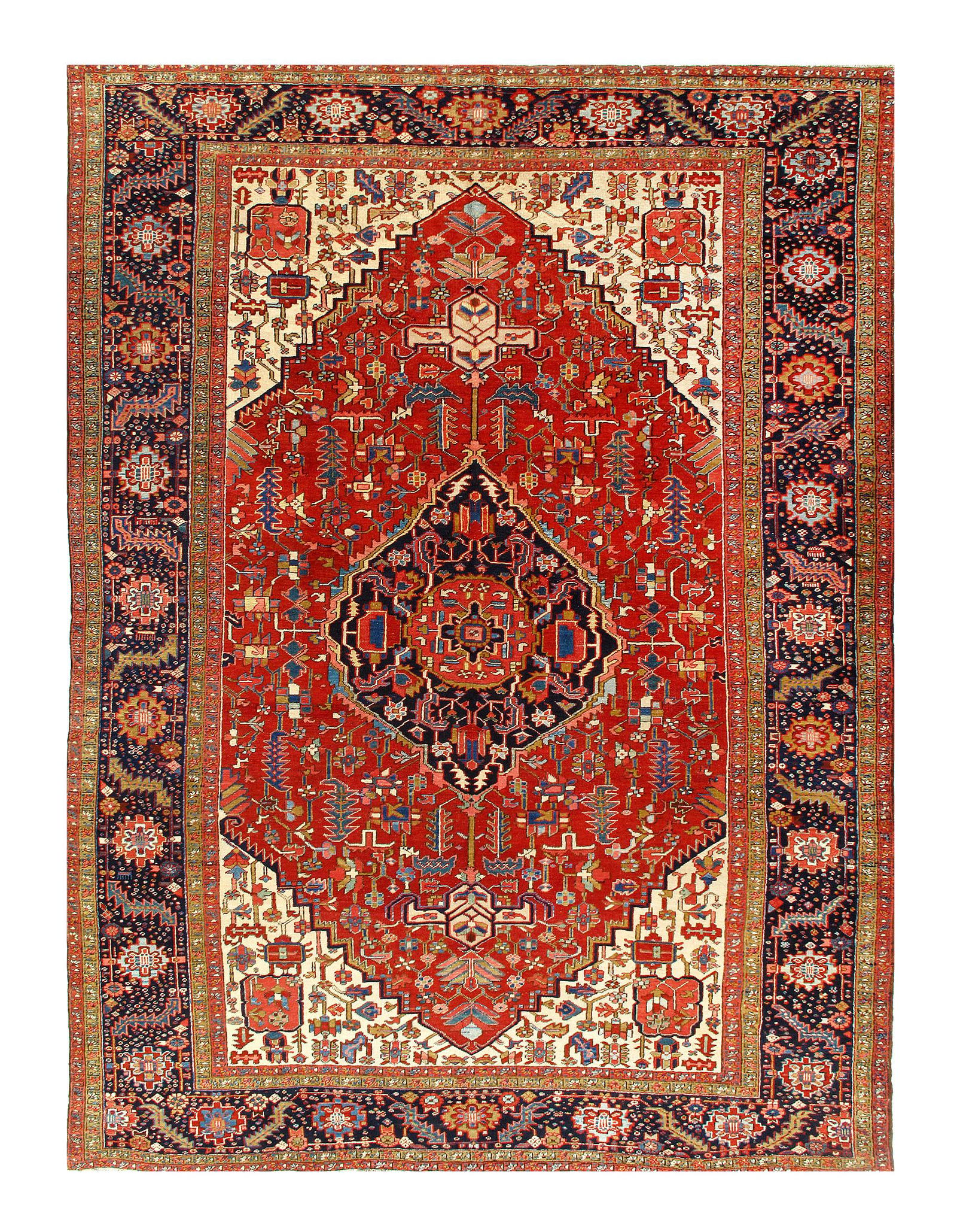 Rust Persian Antique Heriz 9'4'' x 12'.11'': Rust Persian Antique Heriz 9'4'' x 12'.11'' - circa 1900, Antique, Hand-Knotted, Lamb's Wool, 300-D08691-862. This item is part of our fine auction collection which includes many fine home accessories