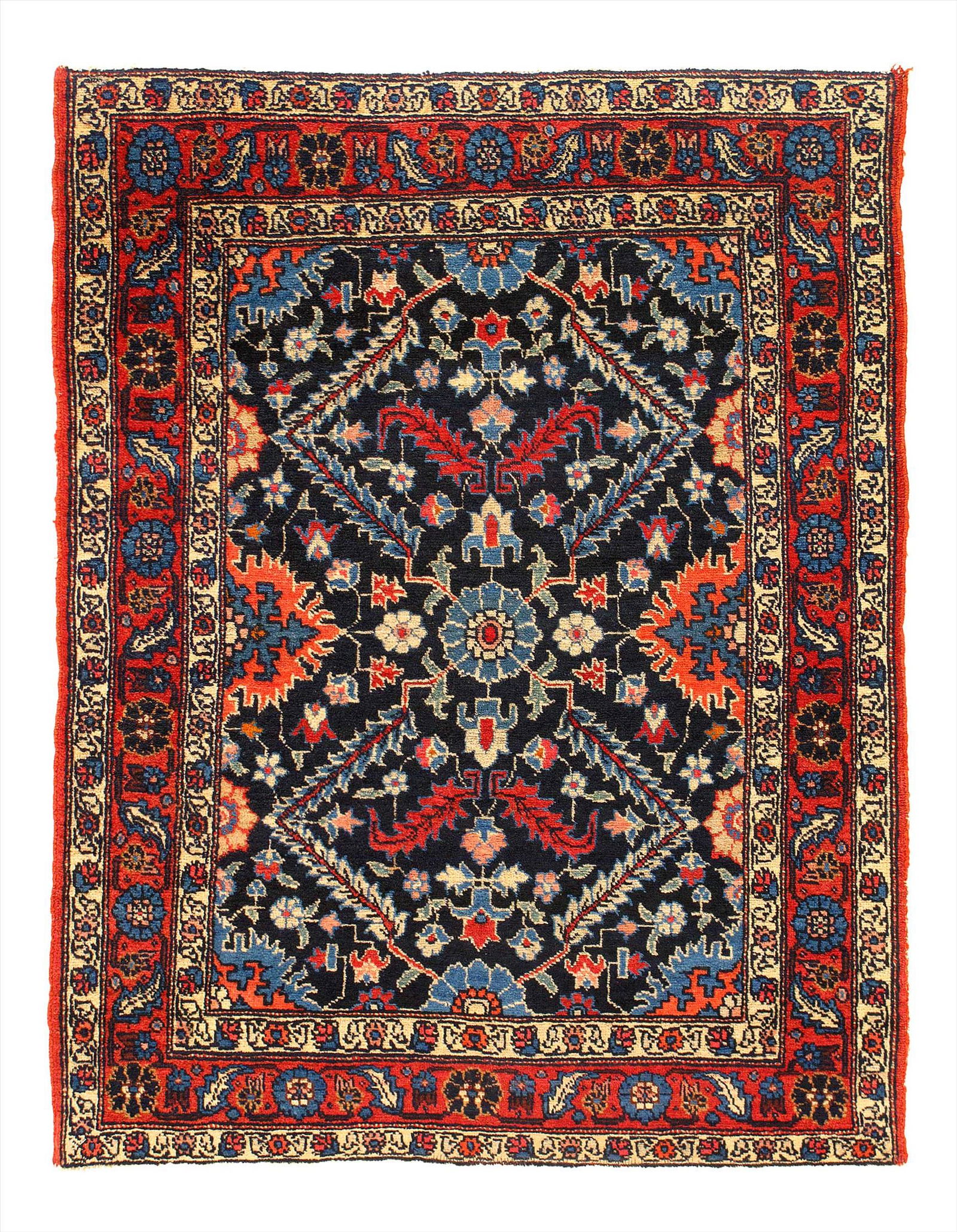 Navy Blue Persian Antique Kurd Rug 3'4'' X 4': Navy Blue Persian Antique Kurd Rug 3'4'' X 4' - 20th Century, Antique, , Lamb's Wool, 300-D11747-862. This item is part of our fine auction collection which includes many fine home accessories includi