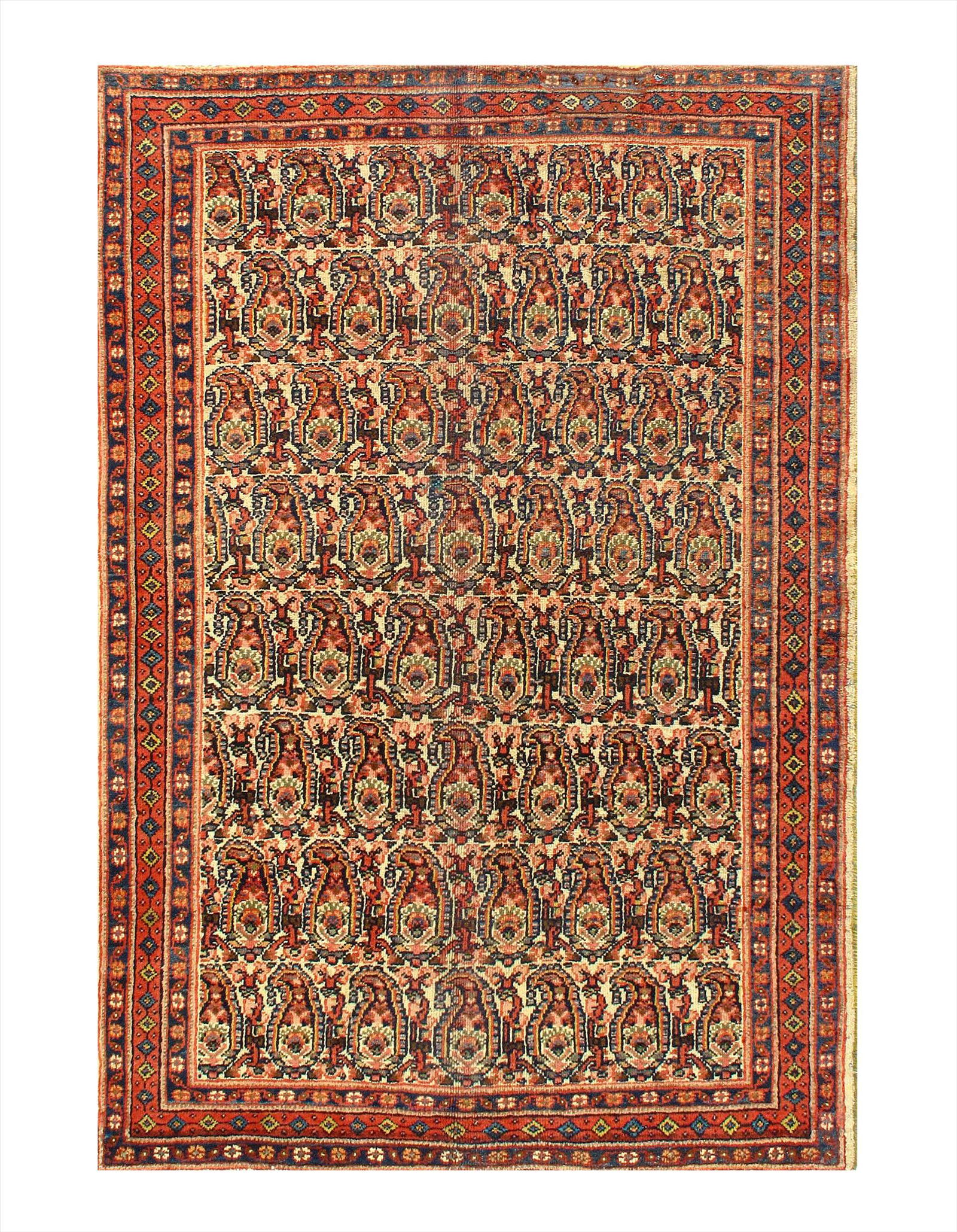 Beige Persian Antique Hamdan 4'2'' X 6'2'': Beige Persian Antique Hamdan 4'2'' X 6'2'' - Circa 1920, Antique, , Lamb's Wool, 300-36755-862. This item is part of our fine auction collection which includes many fine home accessories including ant