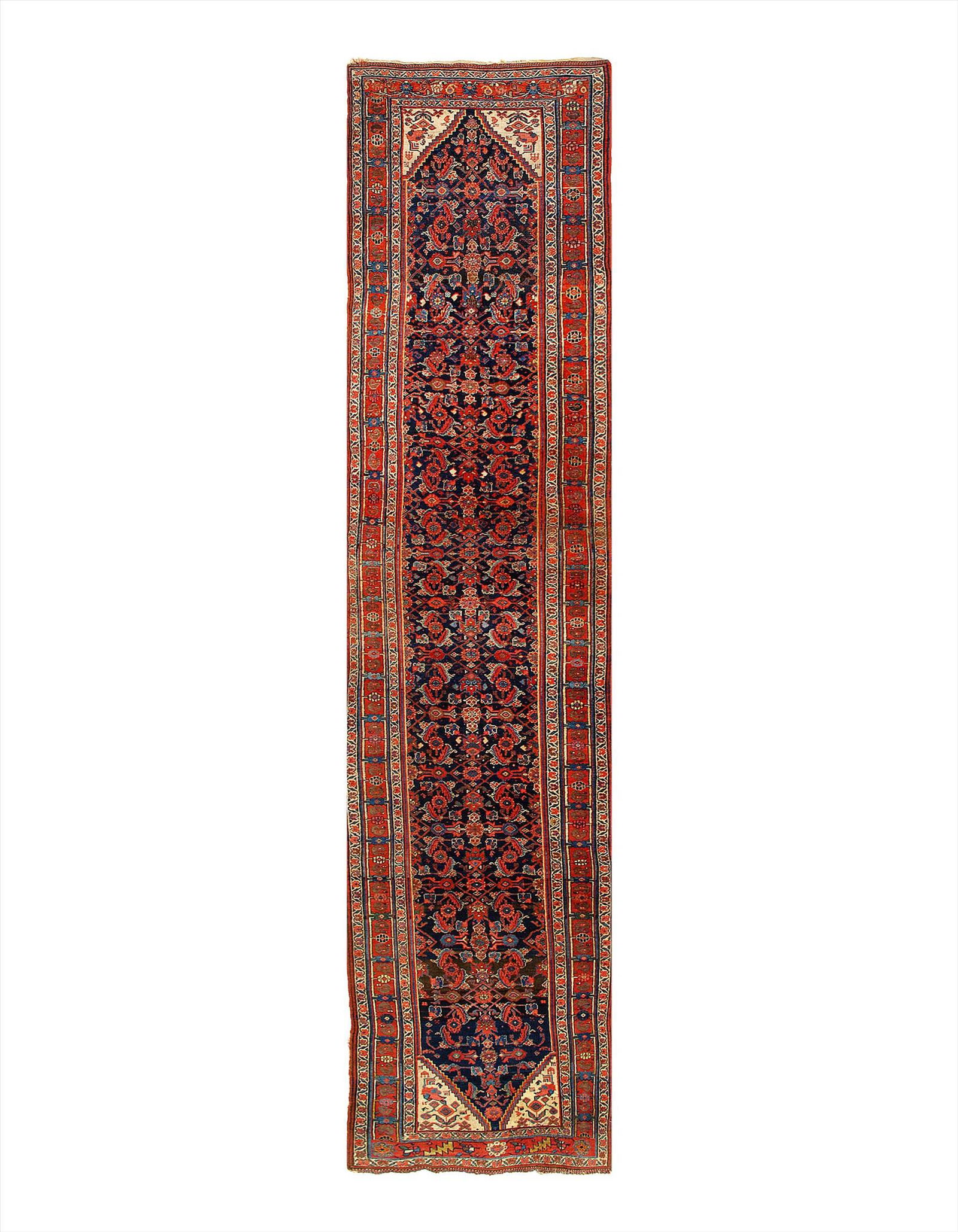Navy Blue Persian Antique Bidjar Runner 4' X 17'': Navy Blue Persian Antique Bidjar Runner 4' X 17'' - Circa 1900, Runner, , Lamb's Wool, 300-D06364-862. This item is part of our fine auction collection which includes many fine home accessories includ