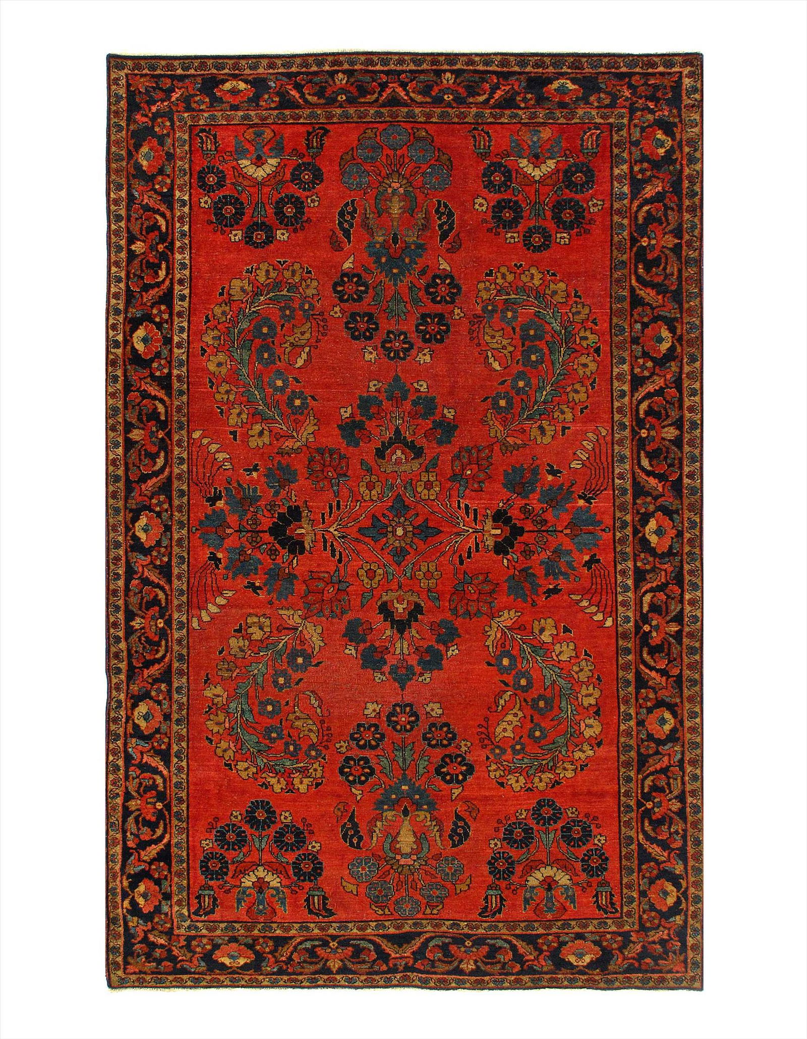 Rust Persian Antique Sarouk 4'2'' X 6'5'': Rust Persian Hand Knotted Antique Sarouk 4'2'' X 6'5'' - Circa 1900, Antique, , Lamb's Wool, 300-D06460-862. This item is part of our fine auction collection which includes many fine home accessories