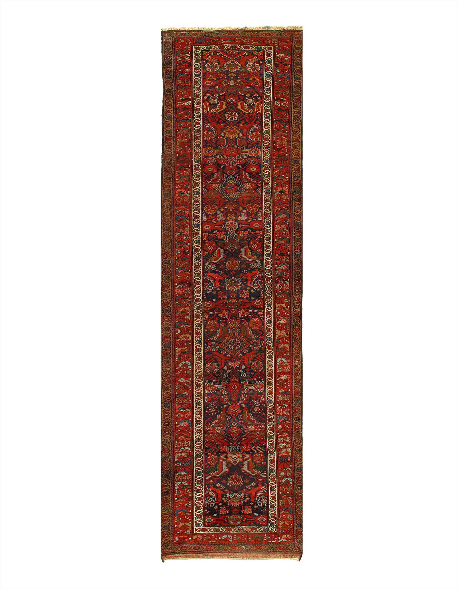 Navy Persian Antique Hamdan Runner 3' X12': Navy Persian Antique Hamdan Runner 3' X12' - circa 1880, Runner, , Lamb's Wool, 300-D06701-862. This item is part of our fine auction collection which includes many fine home accessories including ant