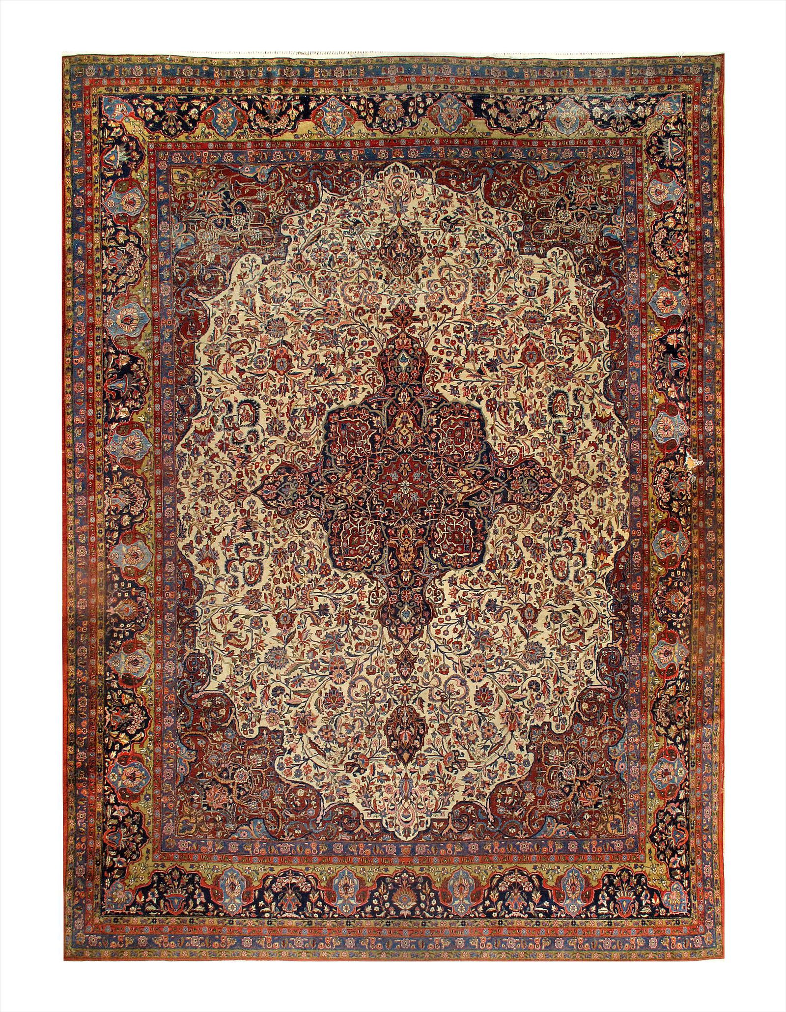 Ivory Persian Antique Kashan 10' X 14': Ivory Persian Antique Kashan 10' X 14' - circa 1920, Antique, , Lamb's Wool, 300-D07335-862. This item is part of our fine auction collection which includes many fine home accessories including antiqu