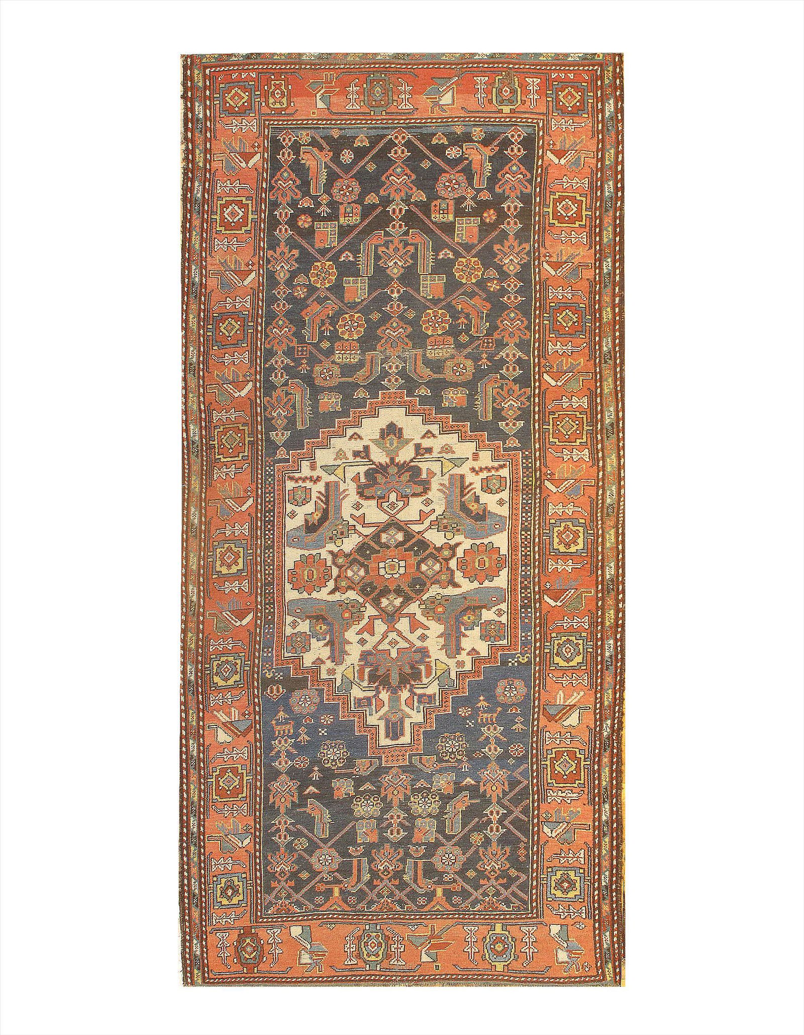 Navy Persian Antique Bidjer 4'.7'' x 9'.11'': Navy Persian Antique Bidjer 4'.7'' x 9'.11'' - circa 1880, Antique, , Lamb's Wool, 300-d07856-862. This item is part of our fine auction collection which includes many fine home accessories including