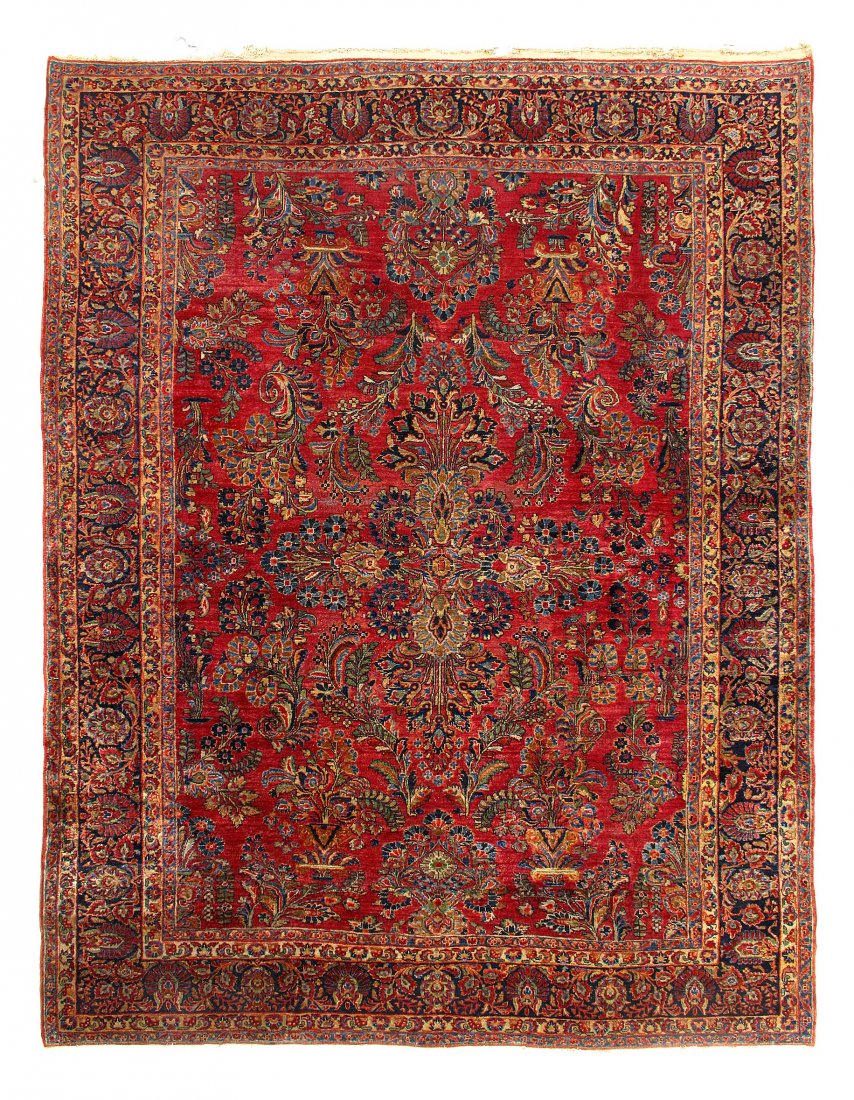 Persian Antique Sarouk 8'1'' X 11'8'': Red Persian Antique Sarouk 8'1'' X 11'8'' - Circa 1900, Antique, , Lamb's Wool, 300-D11796-862. This item is part of our fine auction collection which includes many fine home accessories including ant
