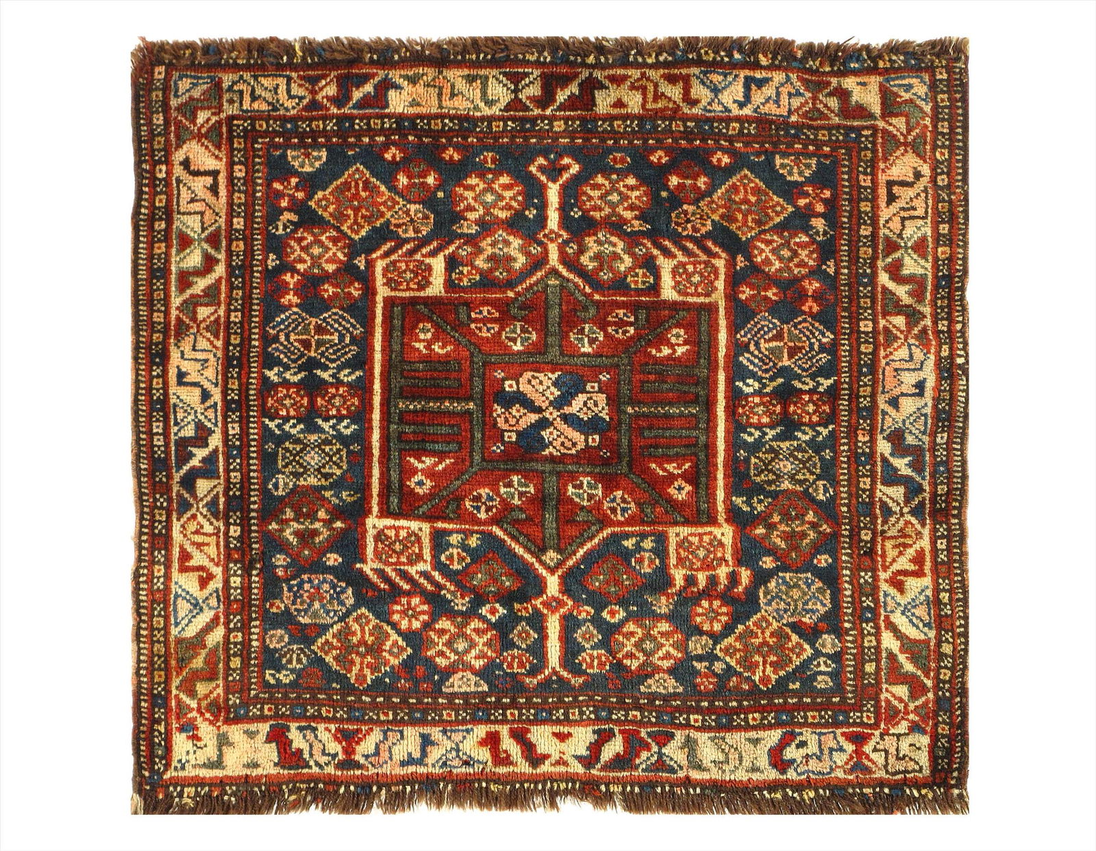 Navy Persian Antique Qashqai 2' X 2': Navy Persian Antique Qashqai 2' X 2' - Circa 1880, Antique, , Lamb's Wool, 300-D10503-862. This item is part of our fine auction collection which includes many fine home accessories including antique