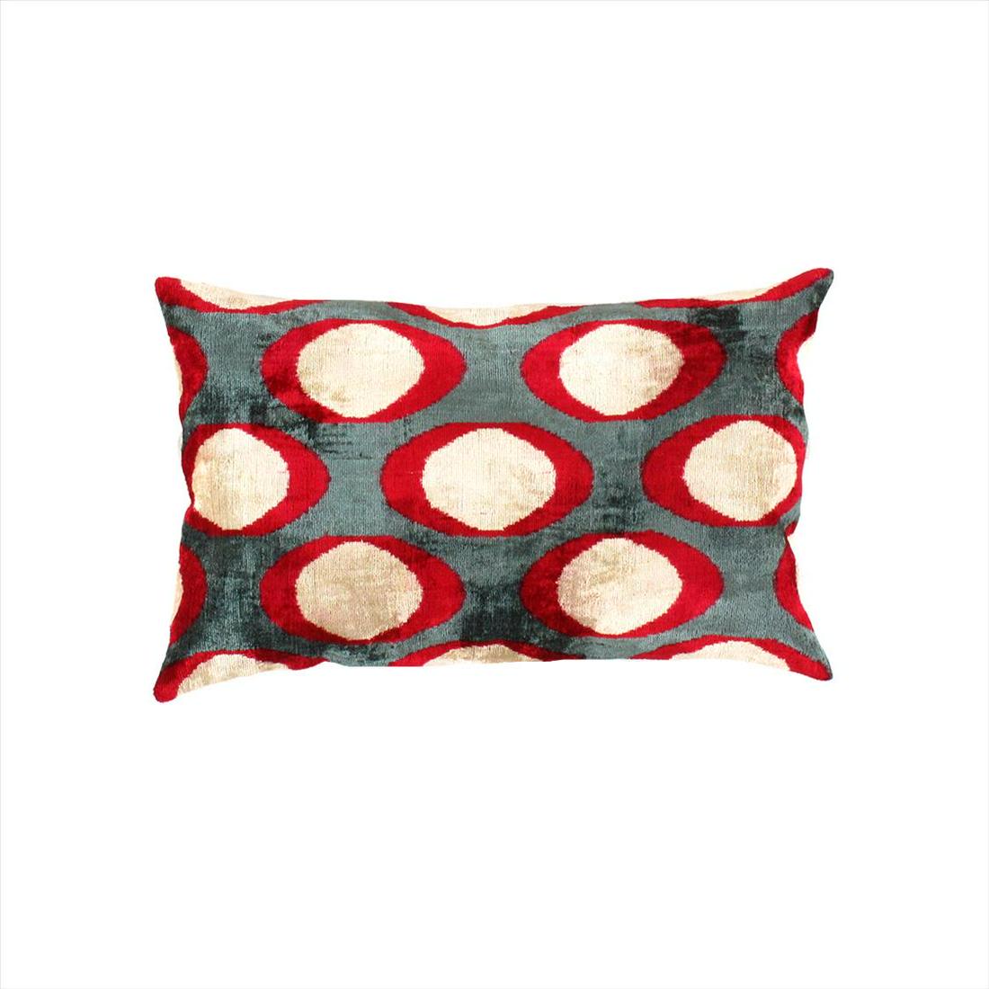Red and Gray Silk Velvet Ikat Pillow - 16"x24" (TI-106): Red and Gray Silk Velvet Ikat Pillow - 16"x24" (TI-106) - New, Silk Ikat Pillows, N/A, Wool & Silk, 300-TI-106-862. This item is part of our fine auction collection which includes many fine home acces
