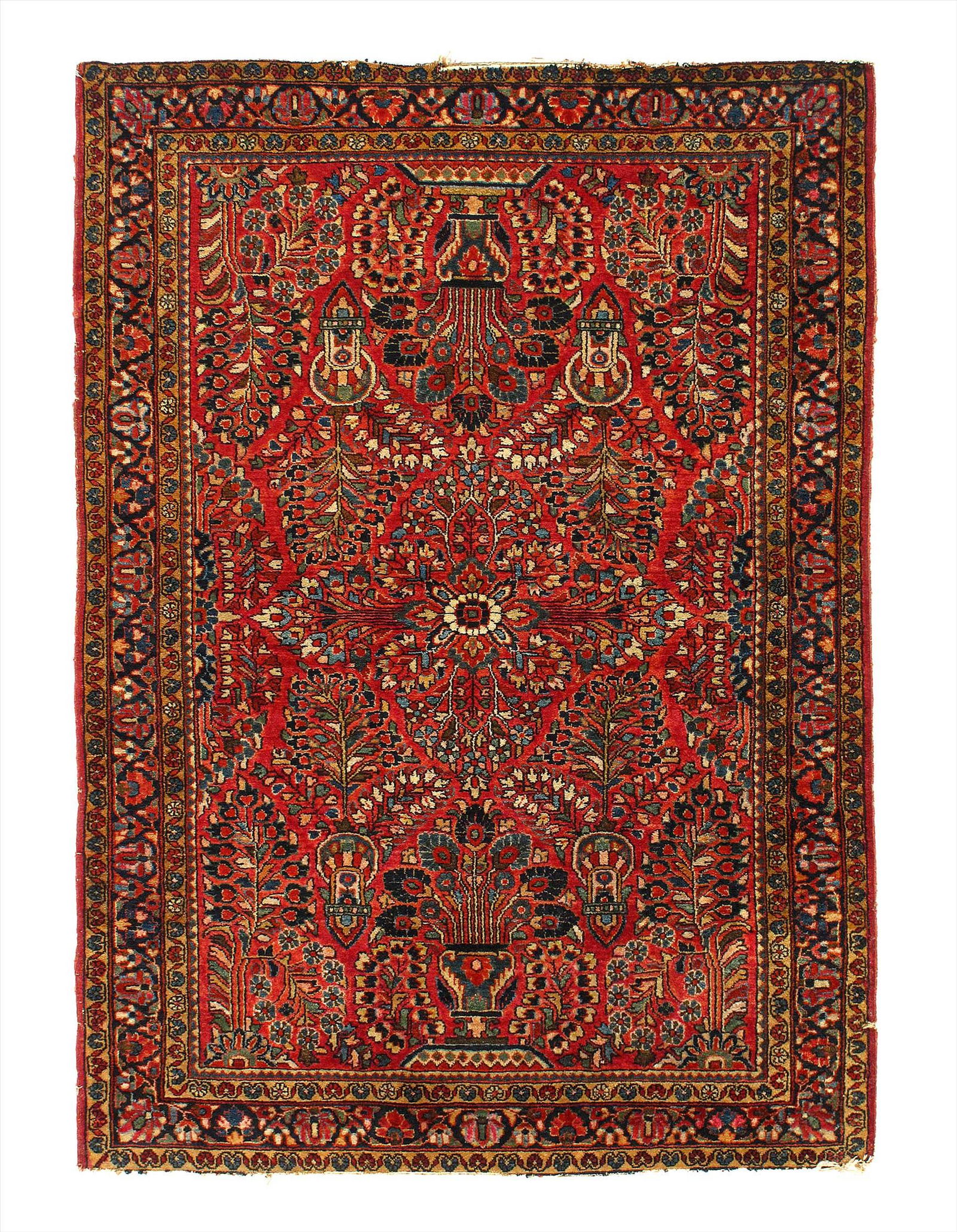 Red Color Fine Persian Antique sarouk 3'4'' X 4'9'': Red Color Fine Persian Antique sarouk 3'4'' X 4'9'' - Circa 1900, Antique, Hand-Knotted, Lamb's Wool, 300-D11675-862. This item is part of our fine auction collection which includes many fine home acc