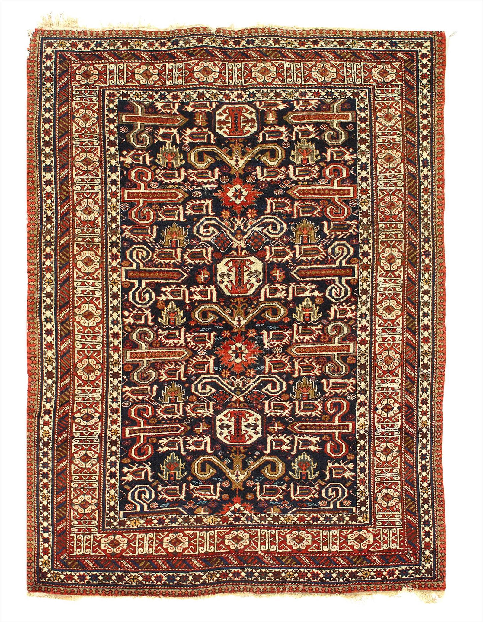 Navy Blue Russian Antique Kazak 4'8'' X 6'4'': Navy Blue Russian Antique Kazak 4'8'' X 6'4'' - Circa 1900, Antique, Hand-Knotted, Lamb's Wool, 300-D11660-862. This item is part of our fine auction collection which includes many fine home accessori