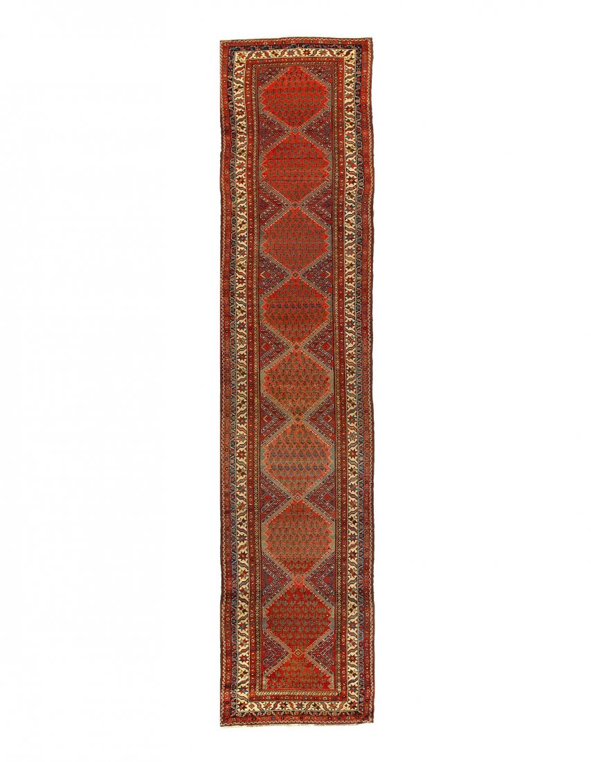 Rust Persian Antique Malayer Runner 3'6'' X 17'1'': Rust Persian Hand Knotted Antique Malayer Runner 3'6'' X 17'1'' - circa 1900, Antique, Hand-Knotted, Lamb's Wool, 300-D10136-862. This item is part of our fine auction collection which includes many f