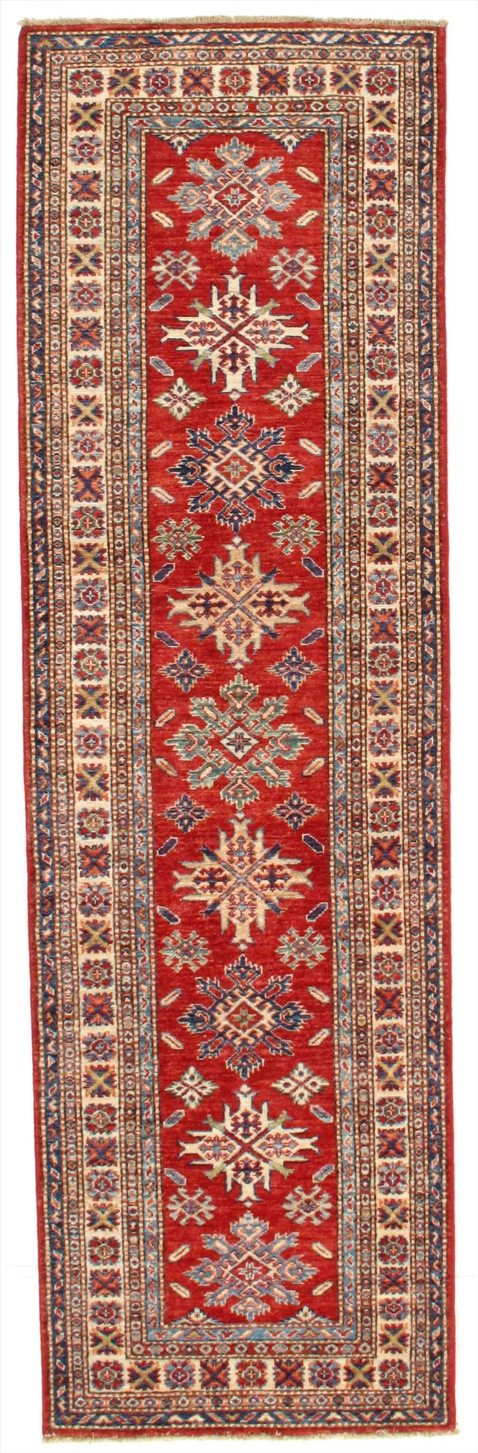 Red Kazak Runner 2' 6'' X 8' 5'': Red Kazak Runner 2' 6'' X 8' 5'' - New, , Hand-Knotted, Wool on Cotton, 300-D08753-862. This item is part of our fine auction collection which includes many fine home accessories including antique rug