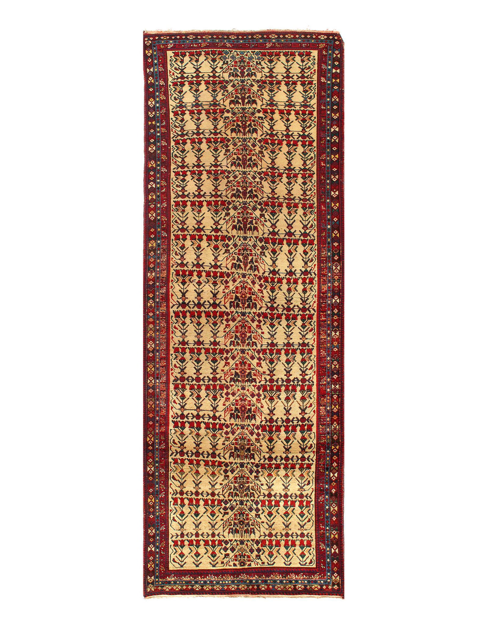 Ivory Persian Antique Afshar 3' 4'' X 9' 9'': Ivory Persian Antique Afshar 3' 4'' X 9' 9'' - circa 1960, Runner, Hand-Knotted, Lamb's Wool, 300-D07088-862. This item is part of our fine auction collection which includes many fine home accessories
