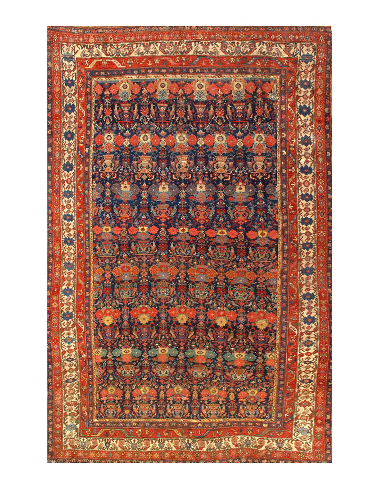 Navy Blue Persian Antique Gurrus Bidjar - 7'2" X 11'2": Navy Blue Persian Antique Gurrus Bidjar Rug - 7'2" X 11'2" - Circa 1880, Antique, Hand-Knotted, Lamb's Wool, 300-023307-862. This item is part of our fine auction collection which includes many fine h