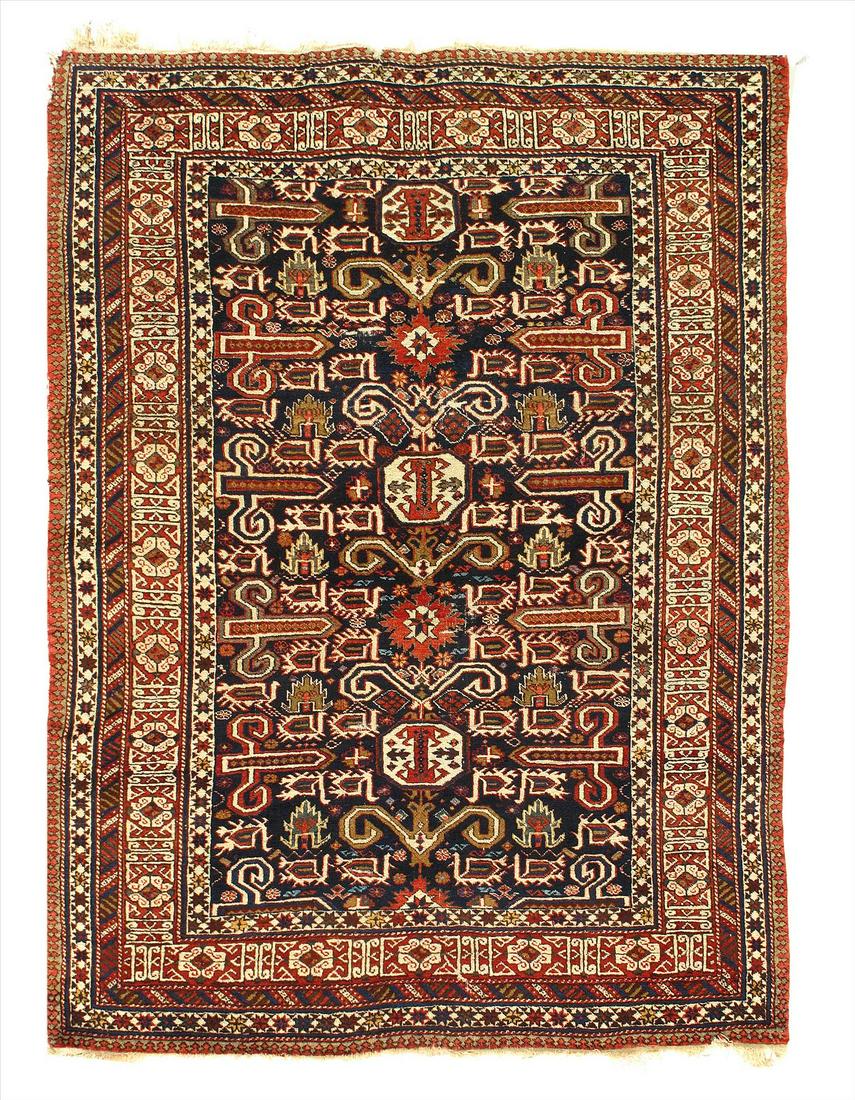 Navy Blue Russian Antique Kazak 4'8'' X 6'4'': Navy Blue Russian Antique Kazak 4'8'' X 6'4'' - Circa 1900, Antique, Hand-Knotted, Lamb's Wool, 300-D11660-862. This item is part of our fine auction collection which includes many fine home accessori