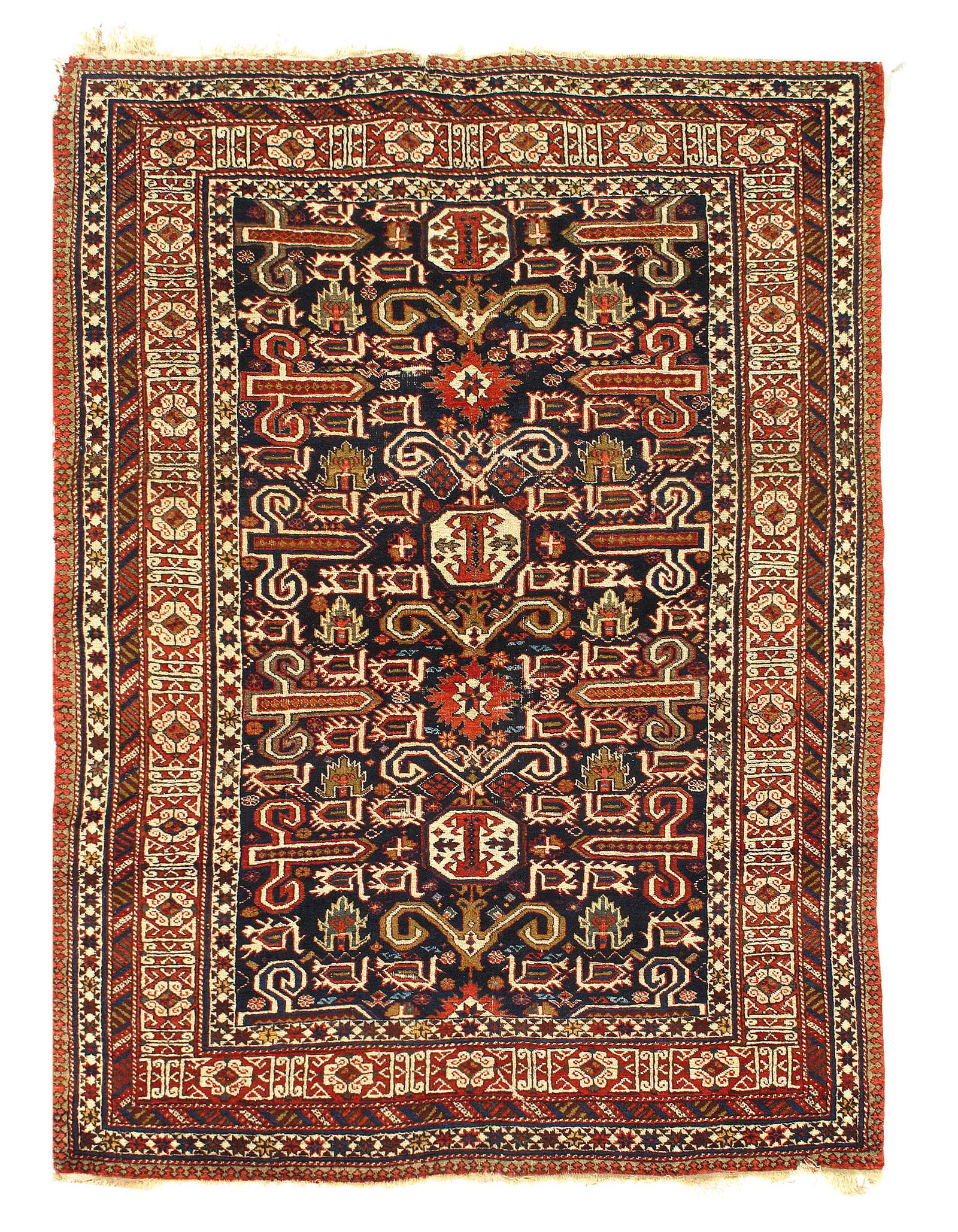Navy Blue Russian Antique Kazak 4'8'' X 6'4'': Navy Blue Russian Antique Kazak 4'8'' X 6'4'' - Circa 1900, Antique, Hand-Knotted, Lamb's Wool, 300-D11660-862. This item is part of our fine auction collection which includes many fine home accessori